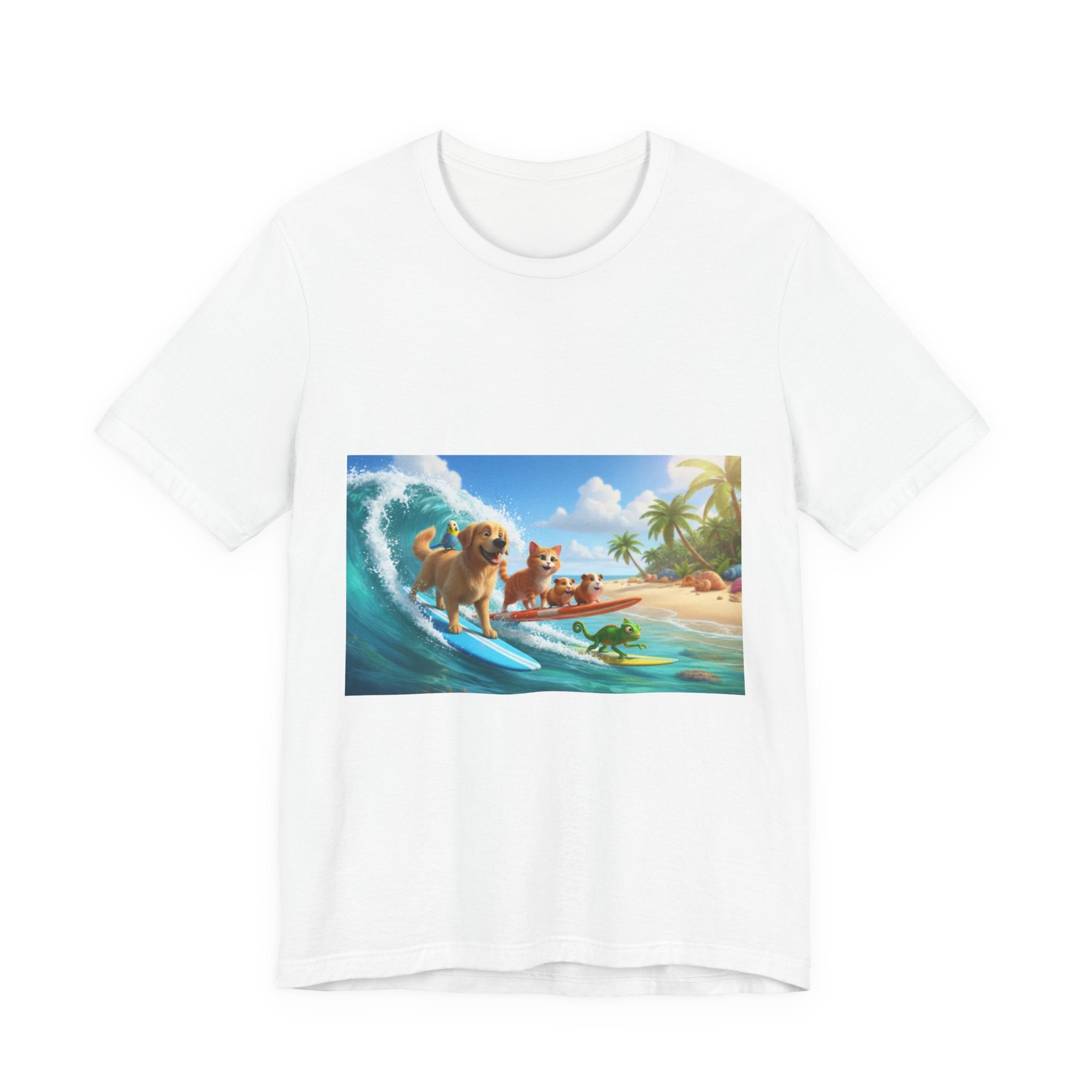 Surfing Dogs Beach Tee — Cute Puppy Wave Graphic T-Shirt