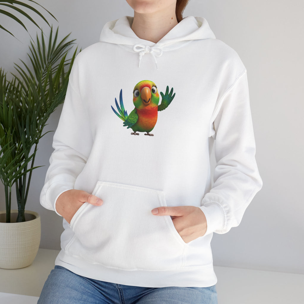 Colorful Parrot Hoodie — Cute Waving Bird Graphic Pullover