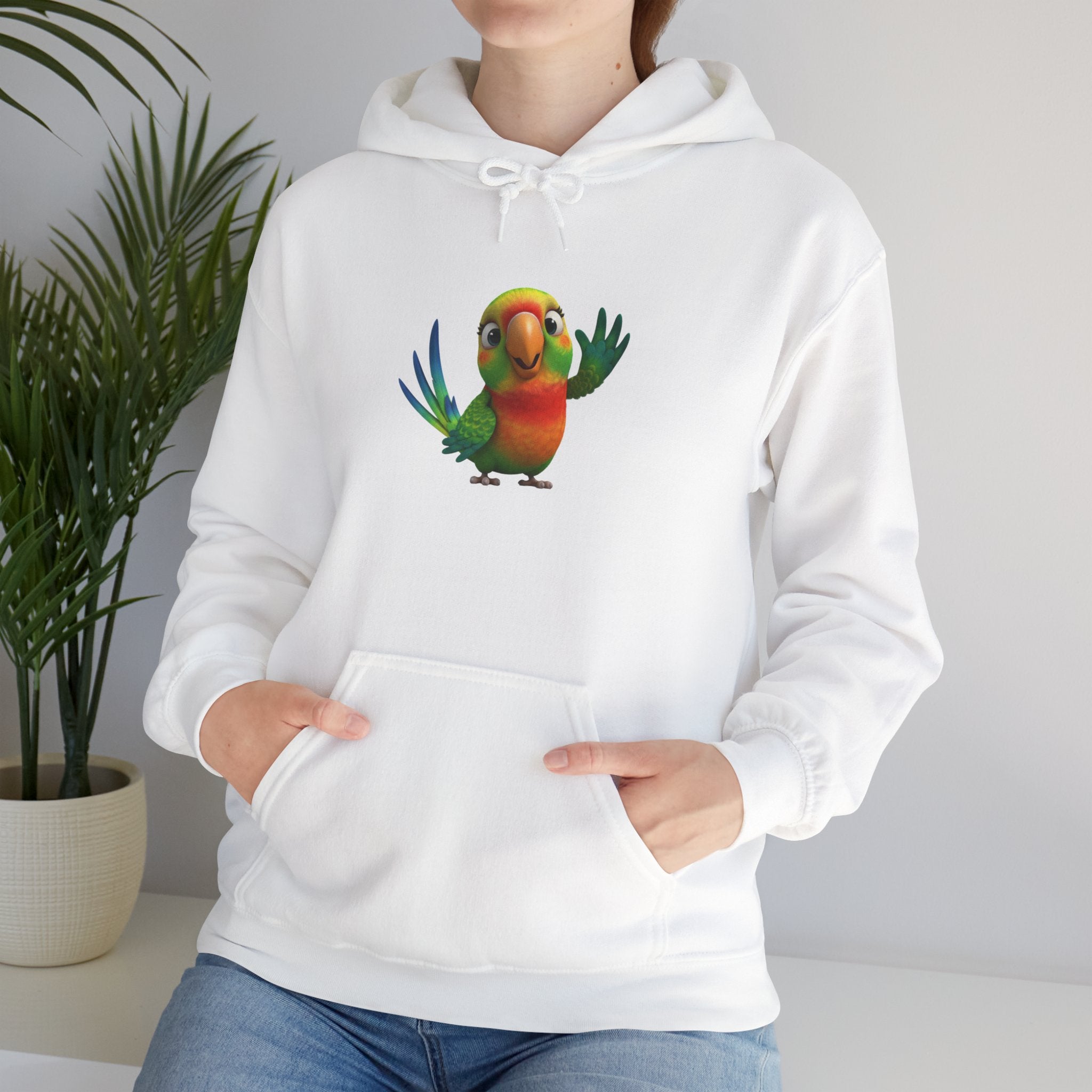 Colorful Parrot Hoodie — Cute Waving Bird Graphic Pullover