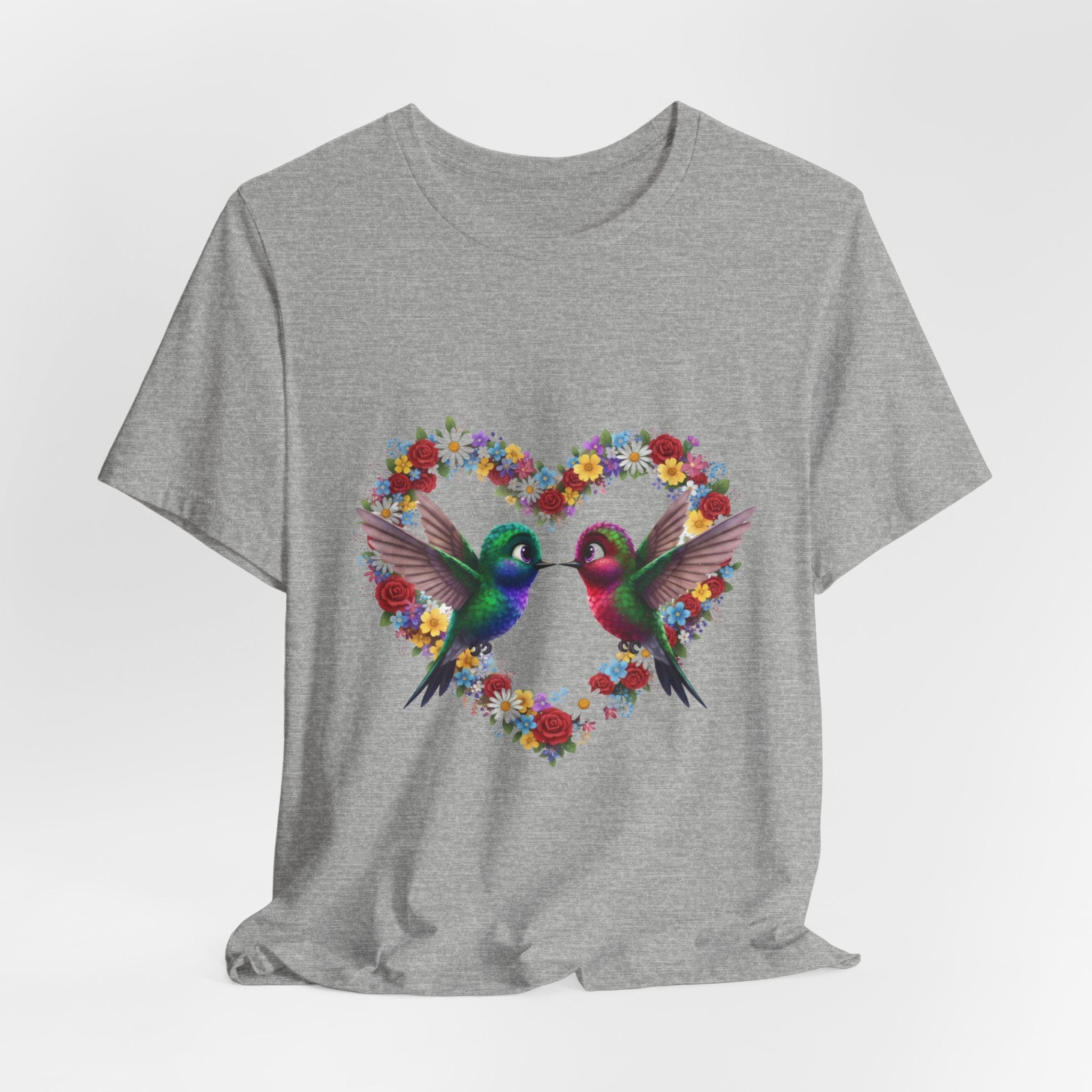 Hummingbird Heart Tee — Floral Love Birds Short Sleeve Shirt