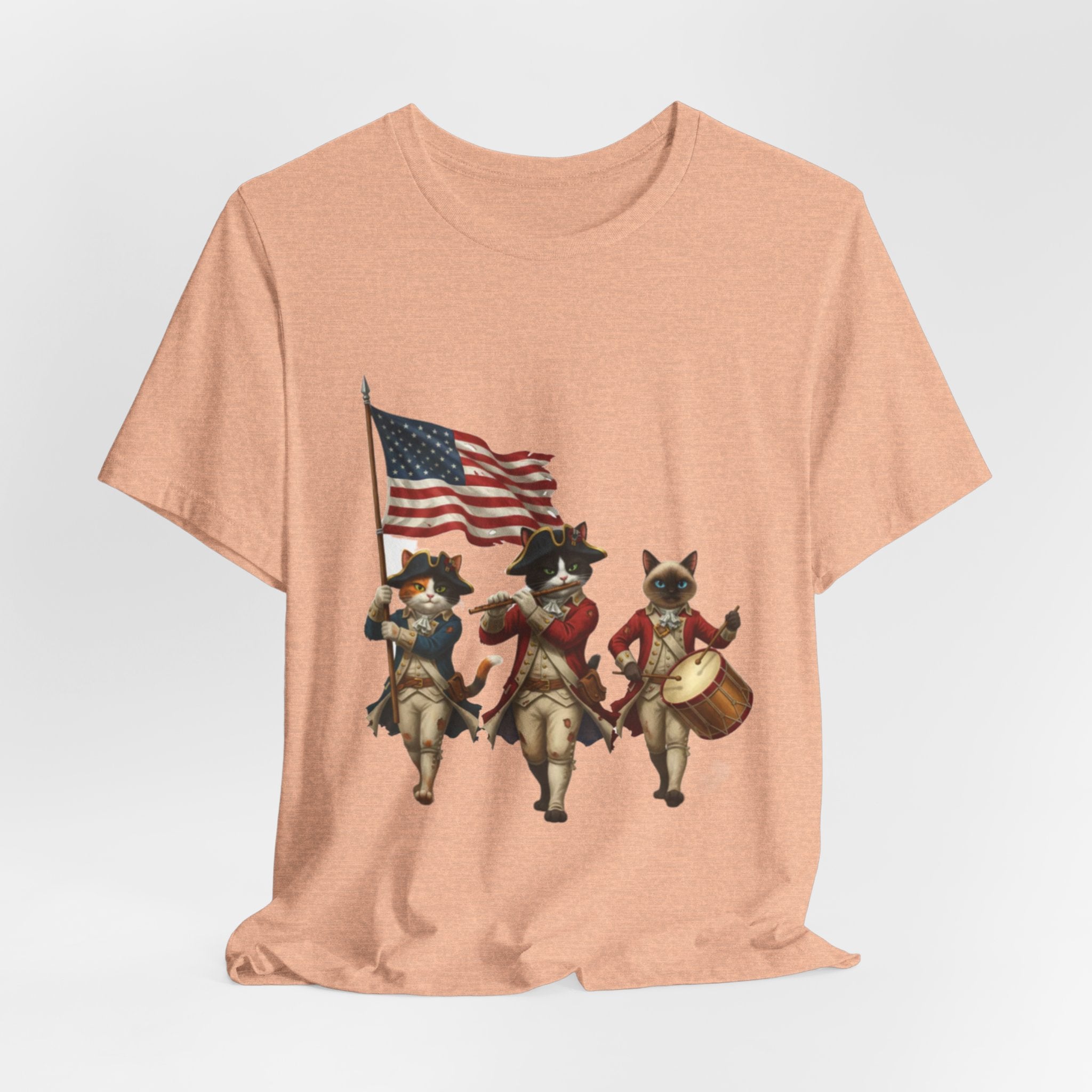 Patriotic Cats Playing Fife & Drum T-Shirt — Vintage Americana Fourth of July Tee