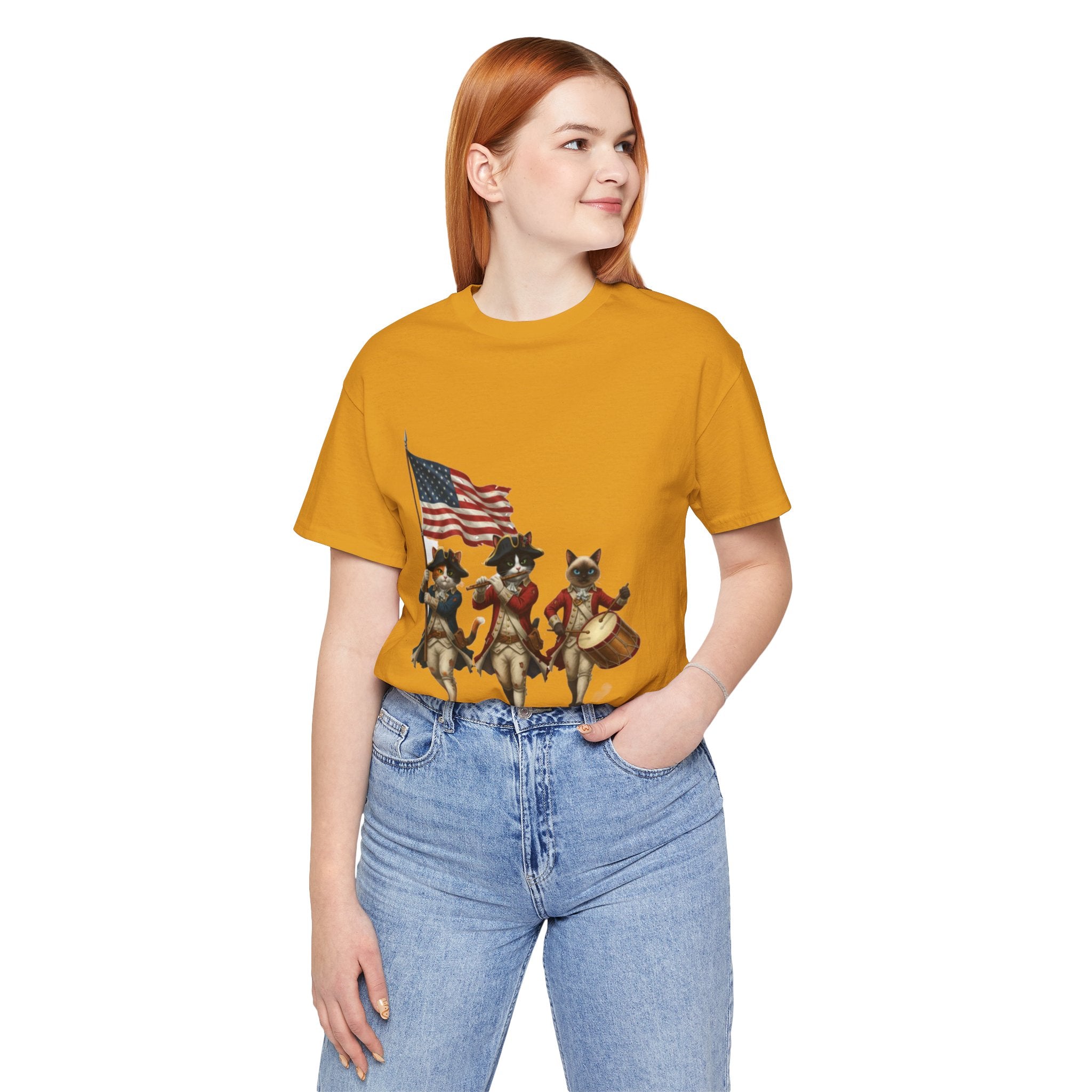 Patriotic Cats Playing Fife & Drum T-Shirt — Vintage Americana Fourth of July Tee