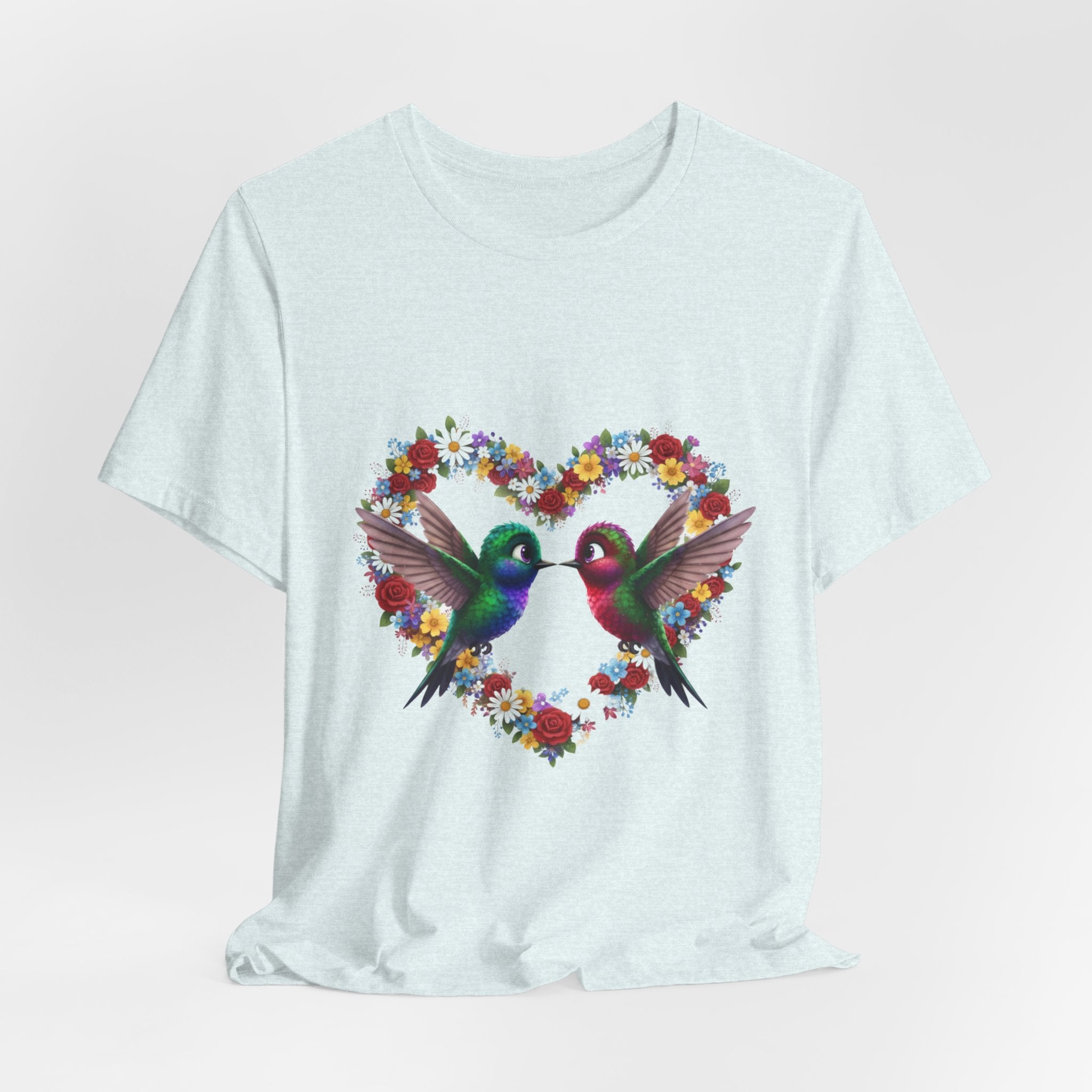 Hummingbird Heart Tee — Floral Love Birds Short Sleeve Shirt
