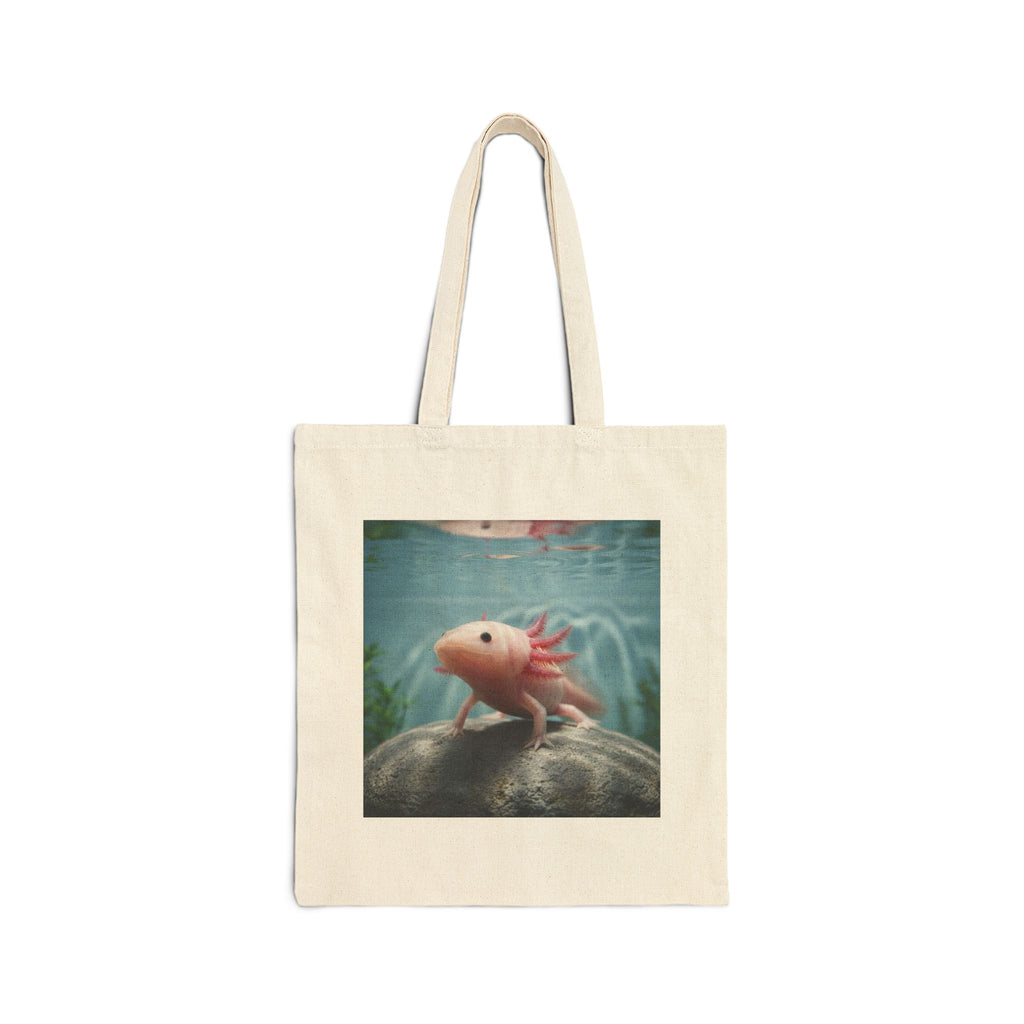 Axolotl Canvas Tote Bag — Cute Underwater Pet Illustration Cotton Shopper