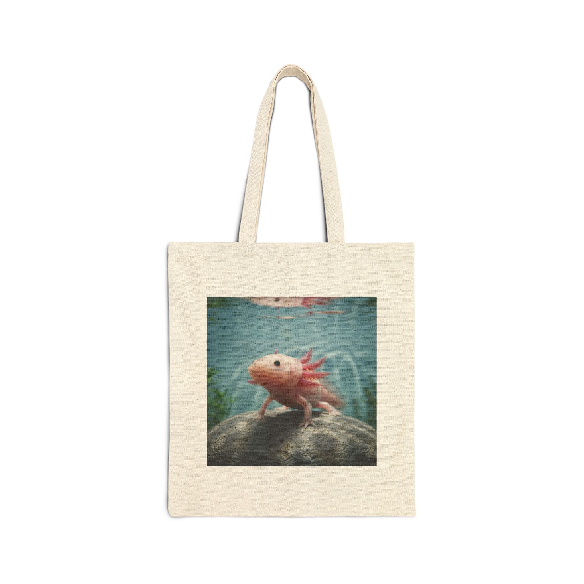 Axolotl Canvas Tote Bag — Cute Underwater Pet Illustration Cotton Shopper