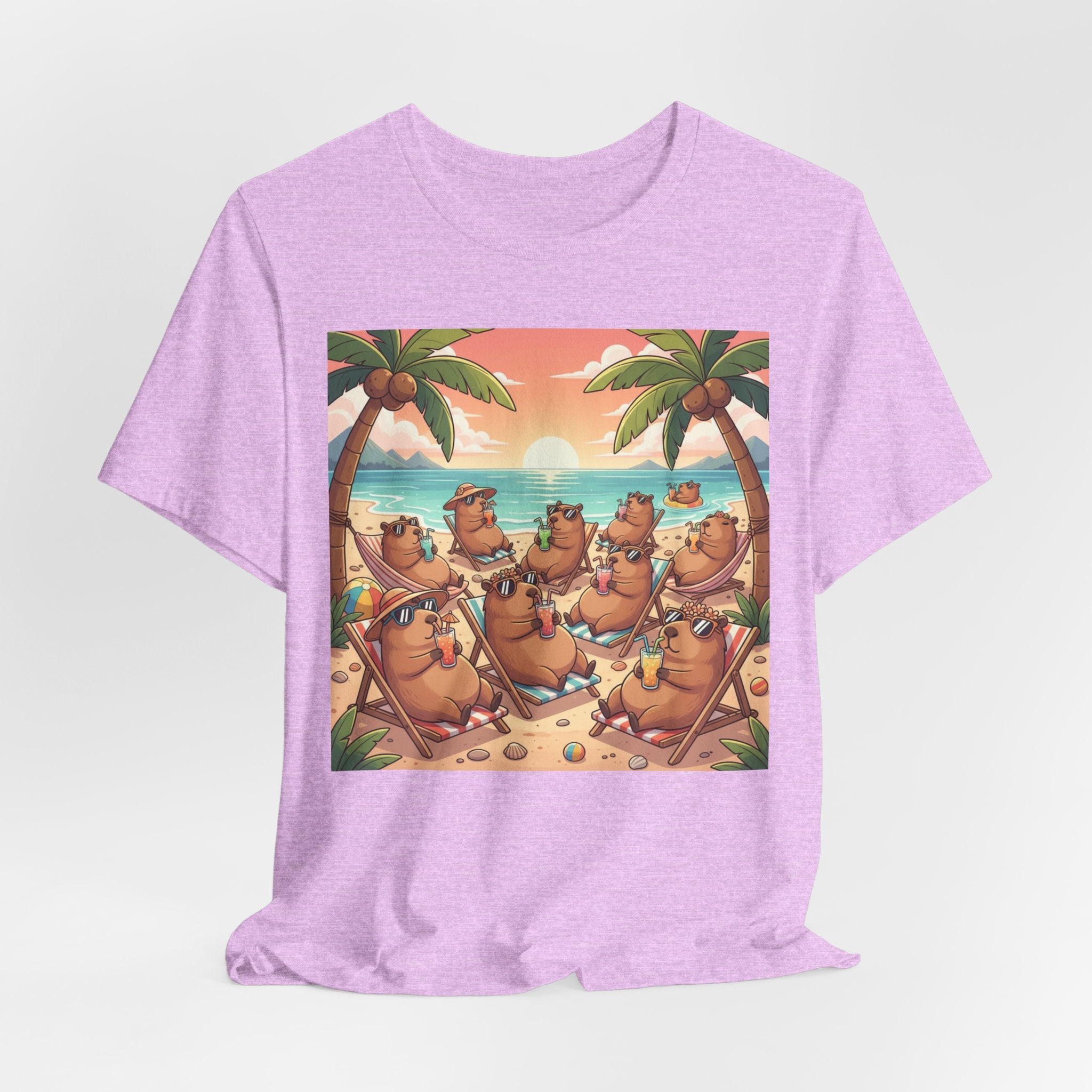 Capybaras on the Beach T-Shirt — Cute Sunset Palm Beachwear