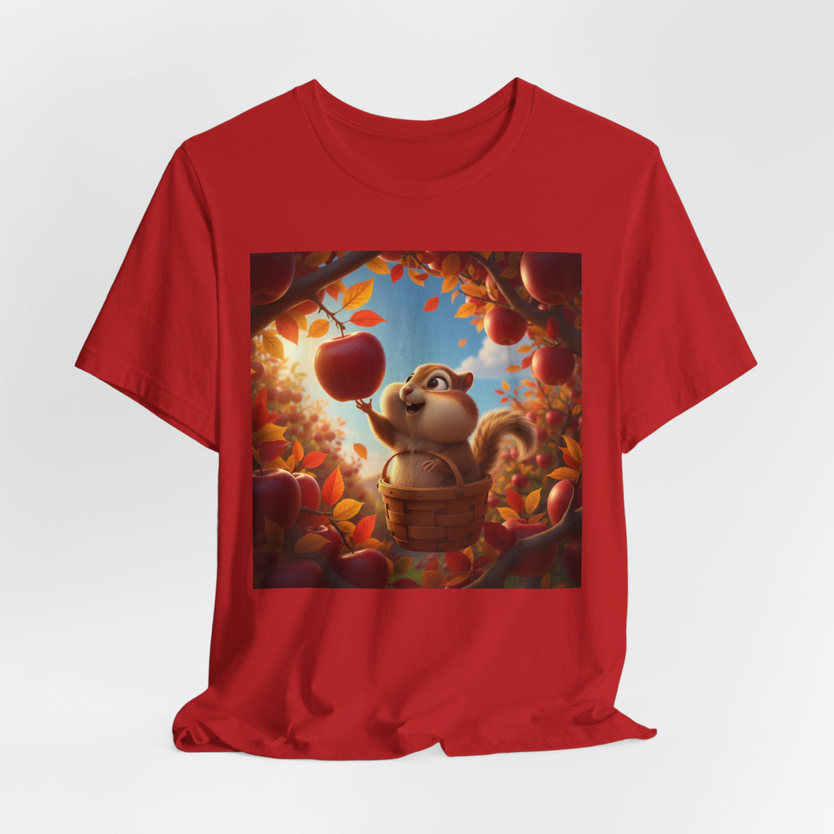 Autumn Squirrel Harvest T-Shirt — Cute Cartoon Squirrel Picking Apples