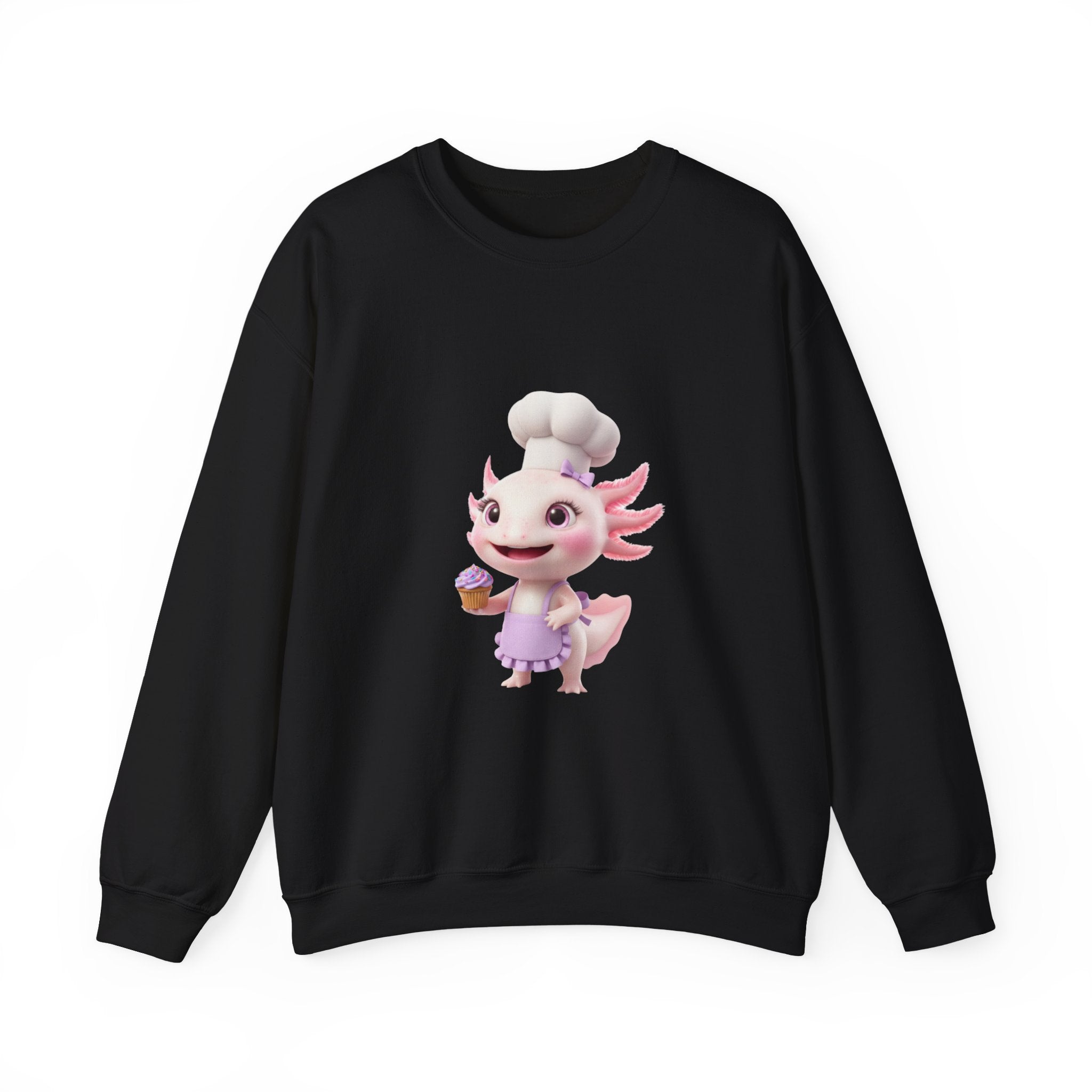 Axolotl Chef Girl Crewneck Sweatshirt — Cute Pink Axolotl Baking Design