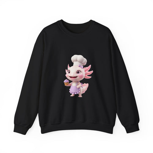 Axolotl Chef Girl Crewneck Sweatshirt — Cute Pink Axolotl Baking Design
