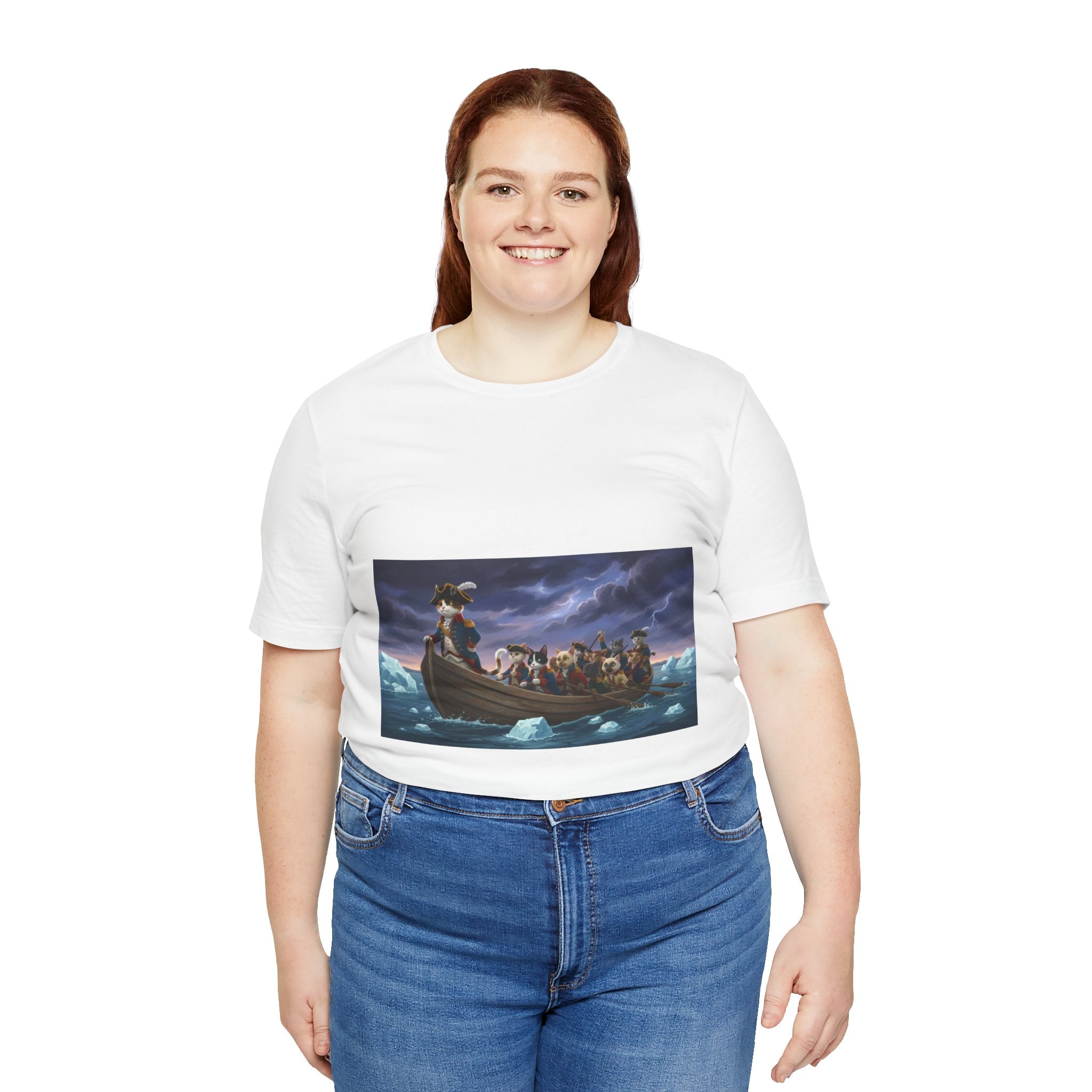 Washington Kitty Crosses the Delaware- T Shirt Comical Shirt