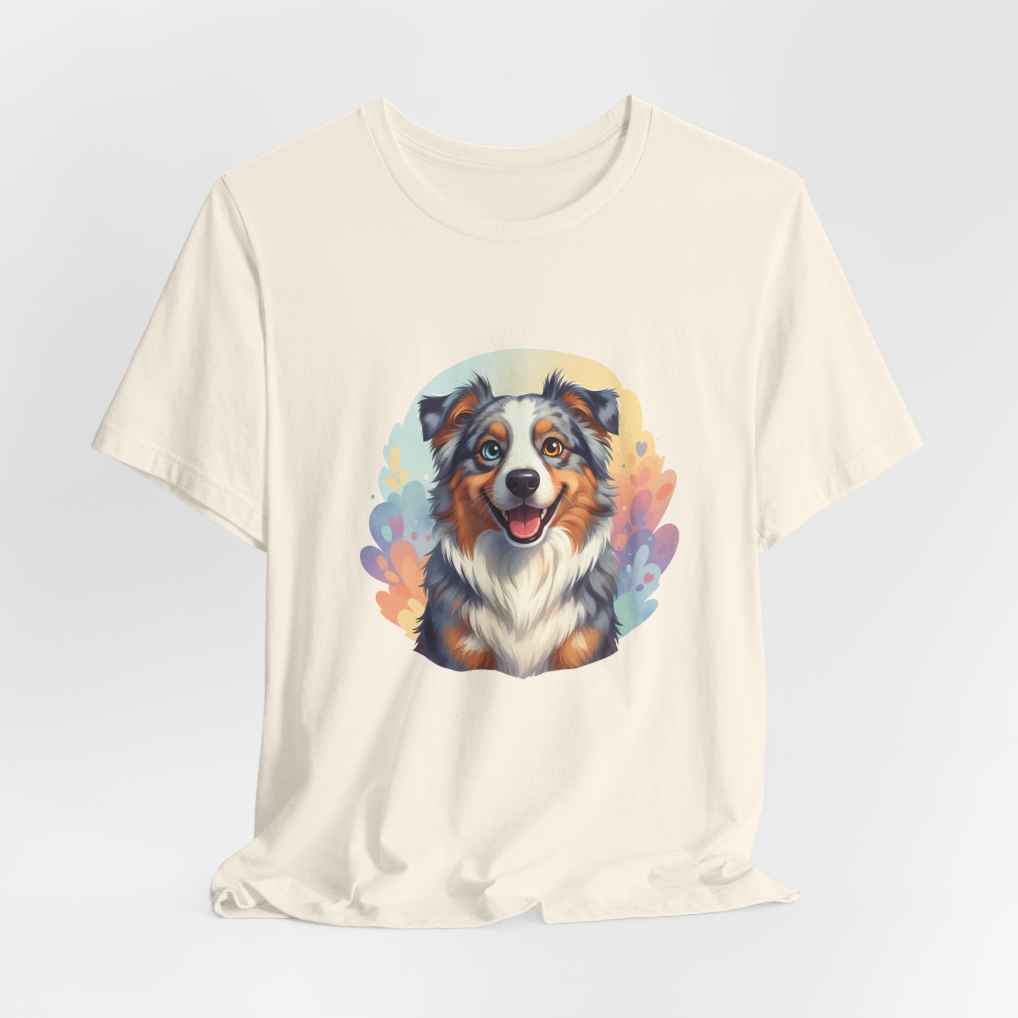 Australian Shepherd Dog Portrait T‑Shirt — Colorful Watercolor Pet Tee