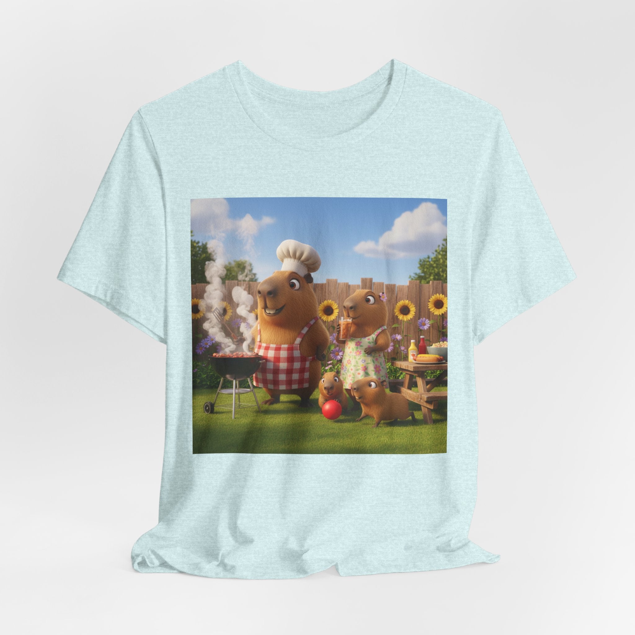 Capybara BBQ Cartoon T-Shirt — Cute Summer Picnic Graphic Tee