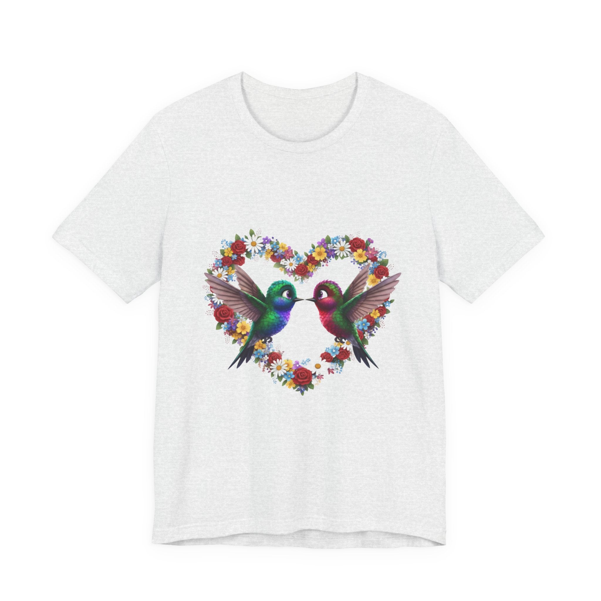Hummingbird Heart Tee — Floral Love Birds Short Sleeve Shirt