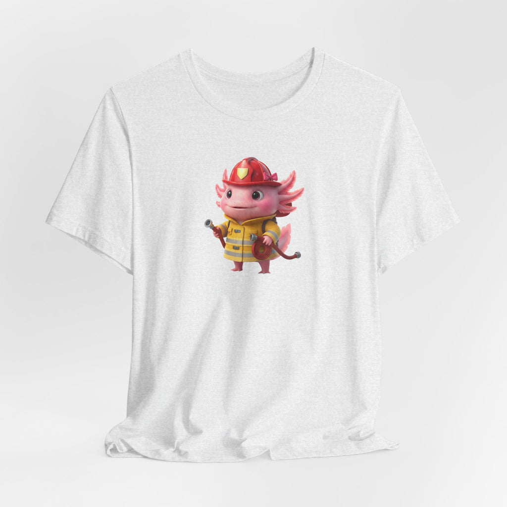Axolotl Firefighter Girl T-Shirt — Cute Kid’s Firefighter Axolotl Graphic Tee