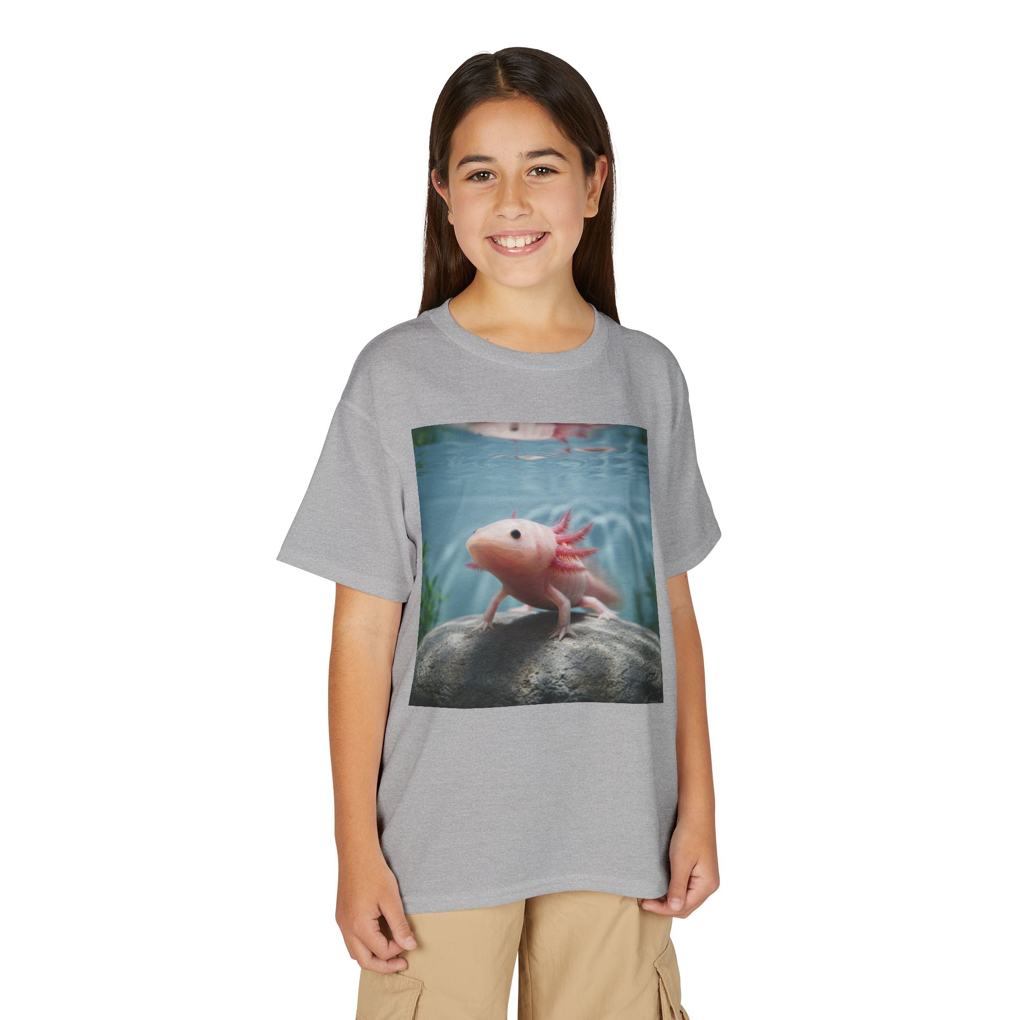 Axolotl Kids T‑Shirt – Cute Pink Axolotl Aquarium Design