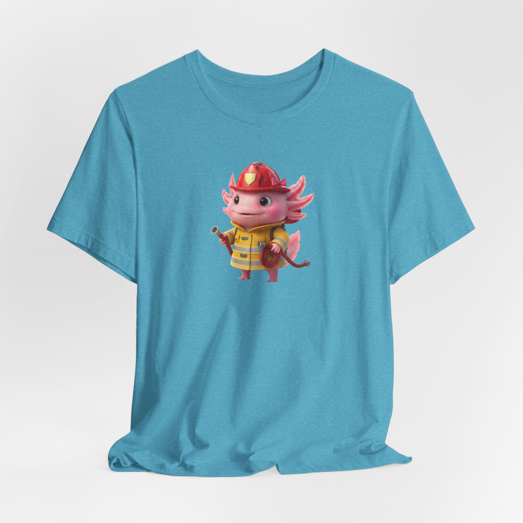 Axolotl Firefighter Girl T-Shirt — Cute Kid’s Firefighter Axolotl Graphic Tee