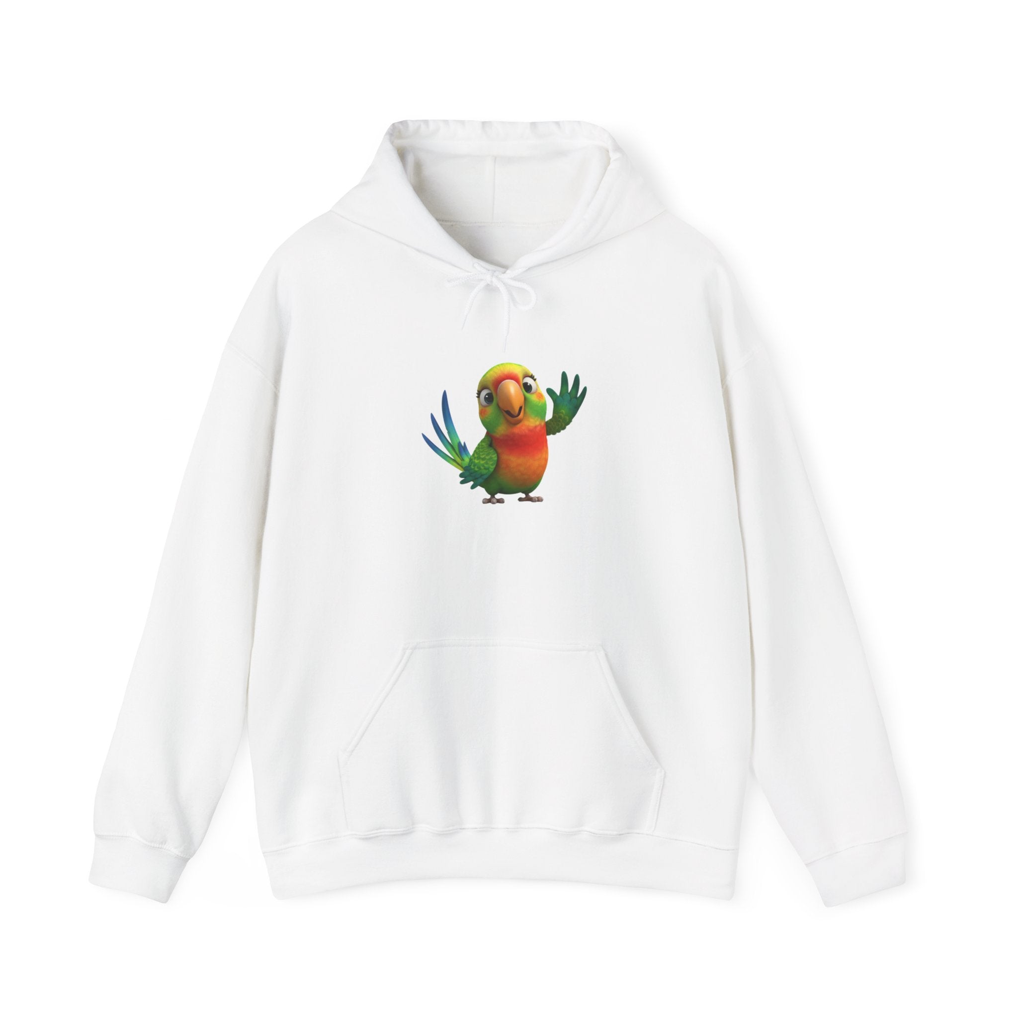 Colorful Parrot Hoodie — Cute Waving Bird Graphic Pullover