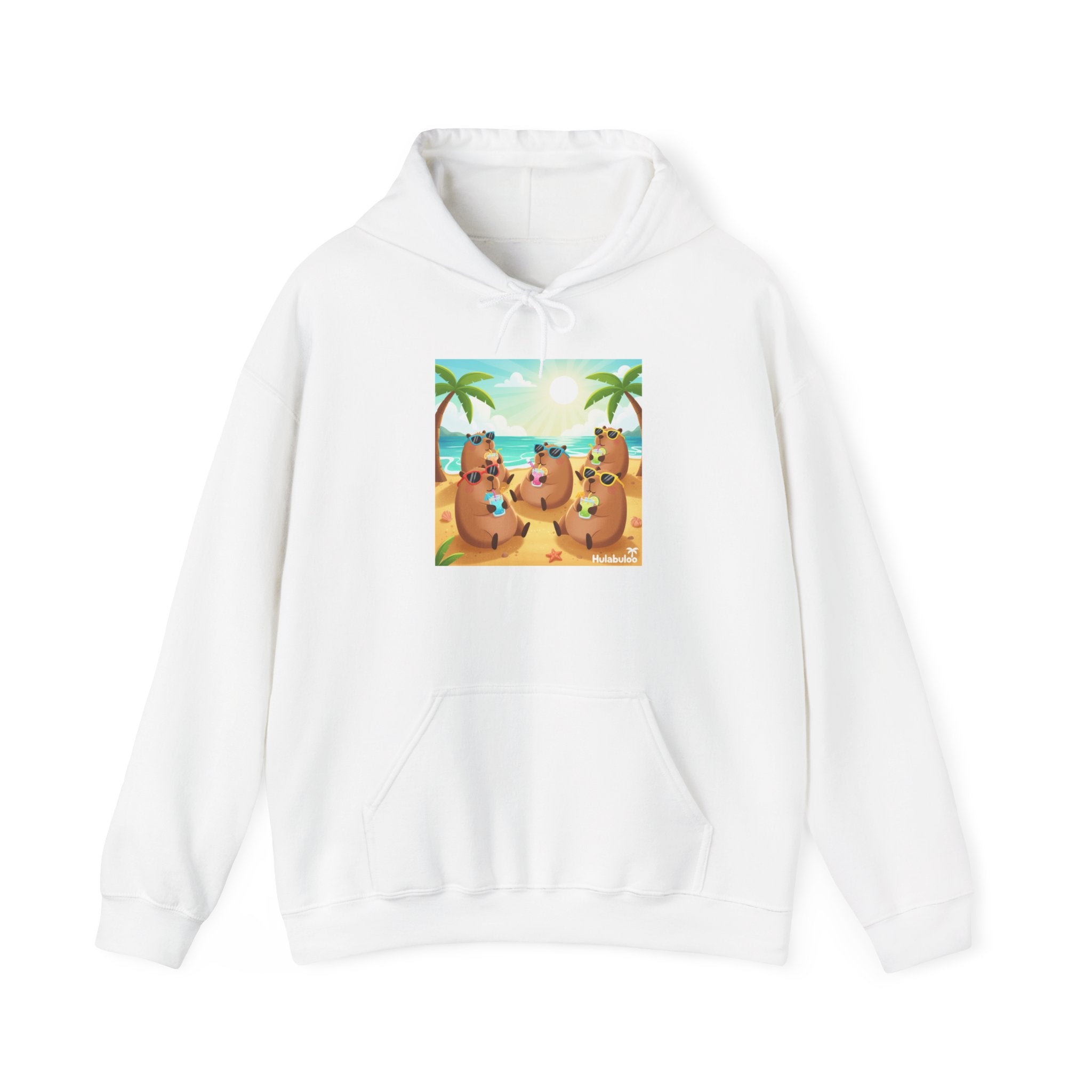 Capybaras at the Beach Hoodie — Cute Palm Tree Vacation Pullover
