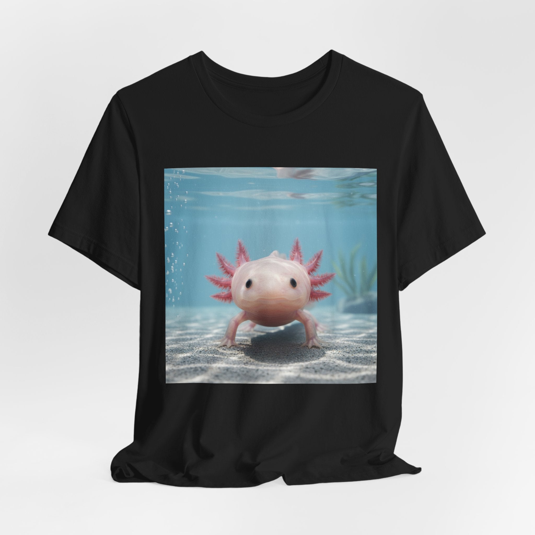 Axolotl Smiles Underwater Tee — Cute Pink Axolotl Graphic T‑Shirt