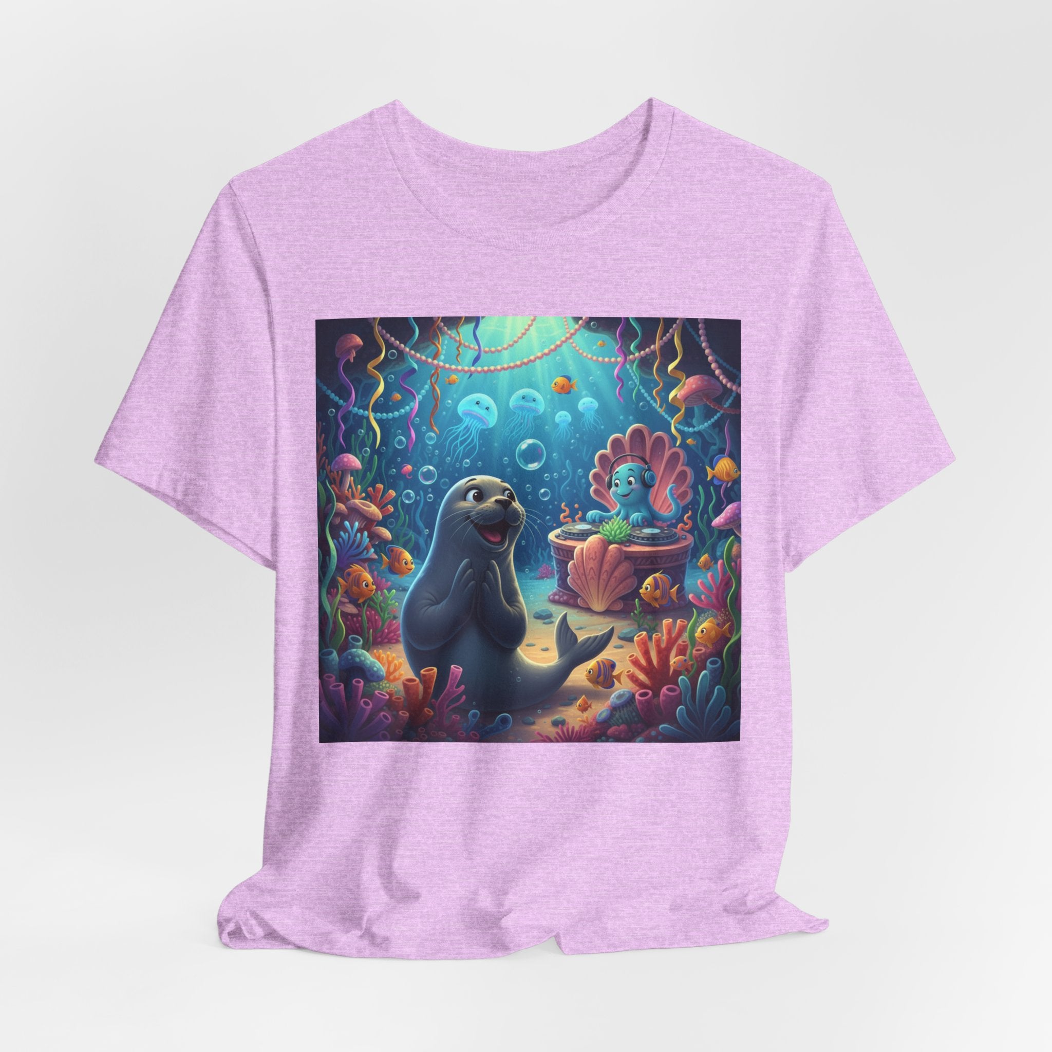 Sea Friends Graphic Tee — Playful Underwater Seal & Mermaid Design