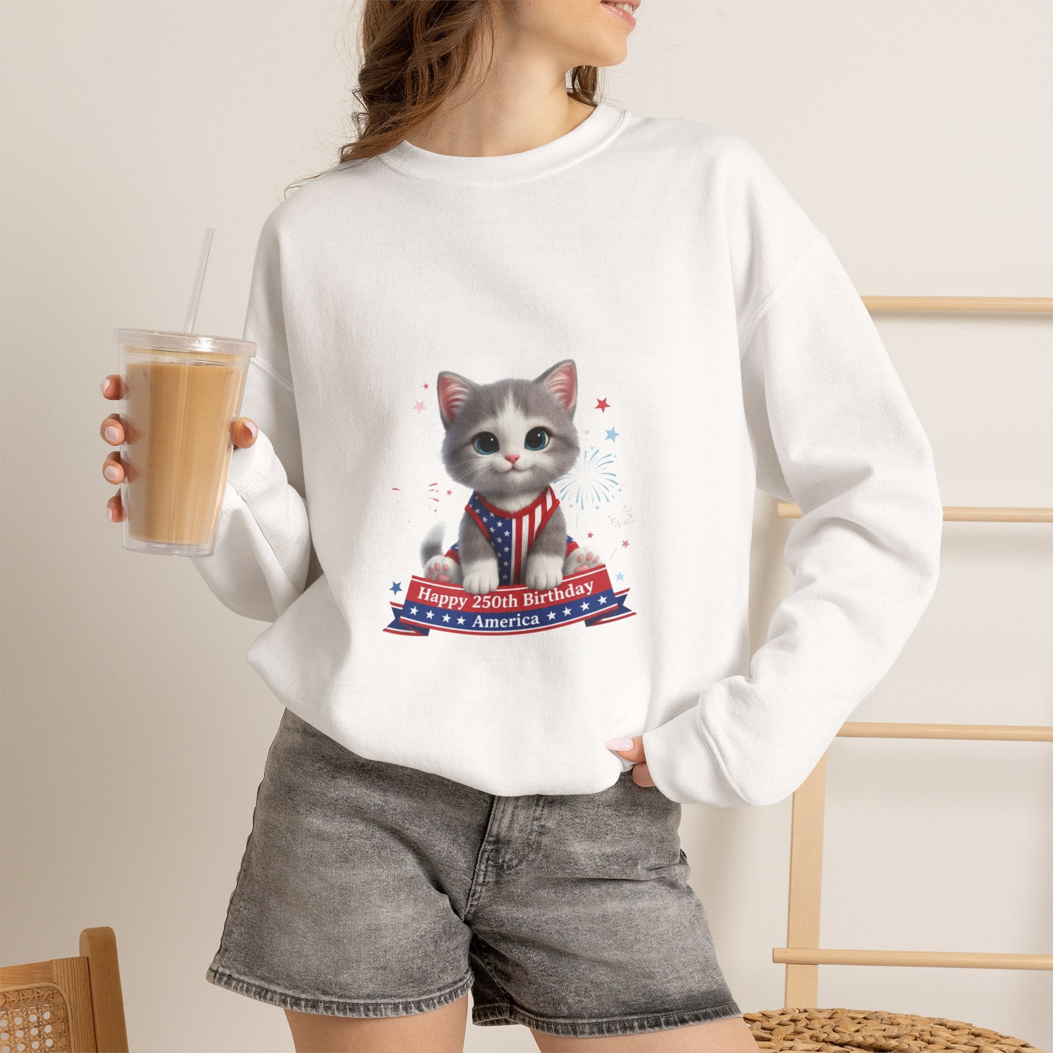 Patriotic Kitten Crewneck Sweatshirt – Cute 4th of July Cat Design