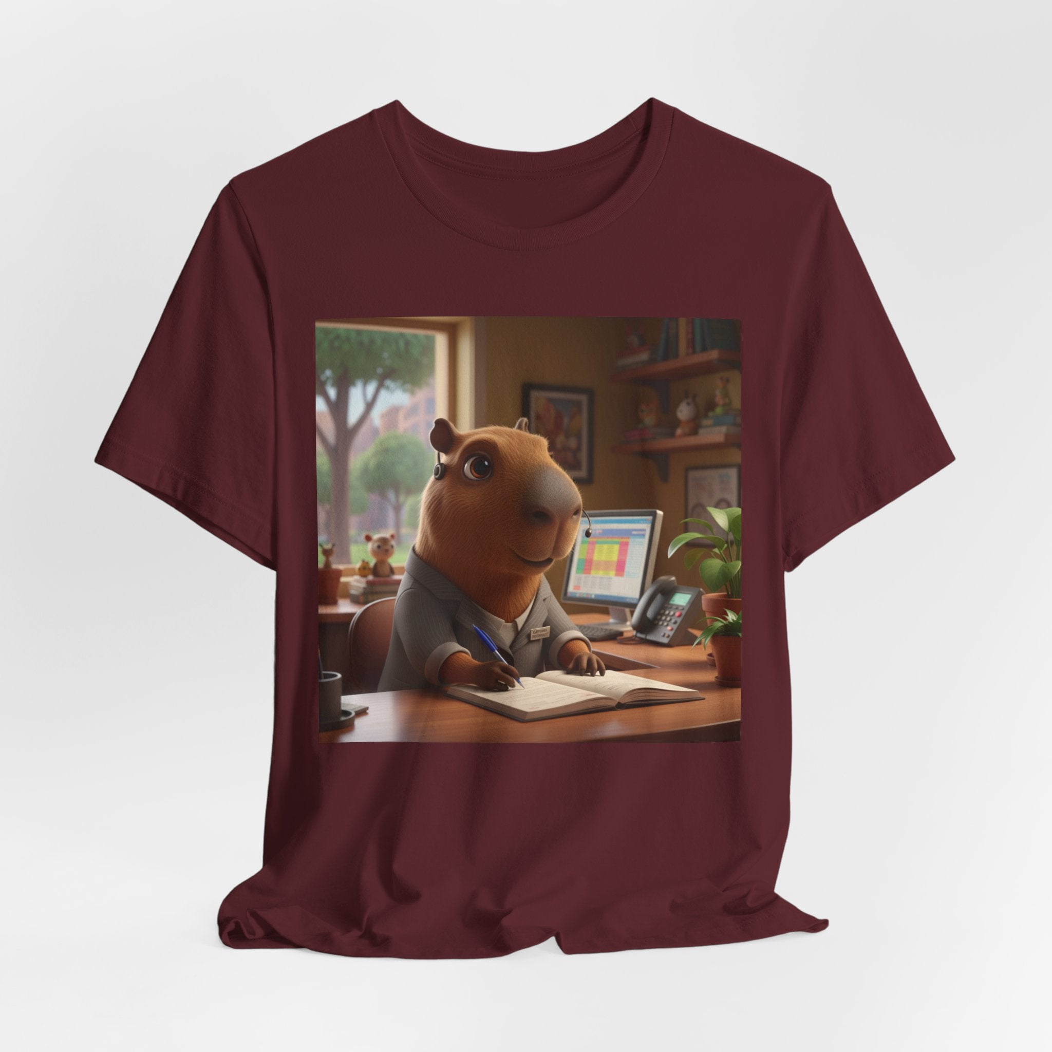 Capybara Receptionist — Cute Capybara Office Animal Illustration T-Shirt