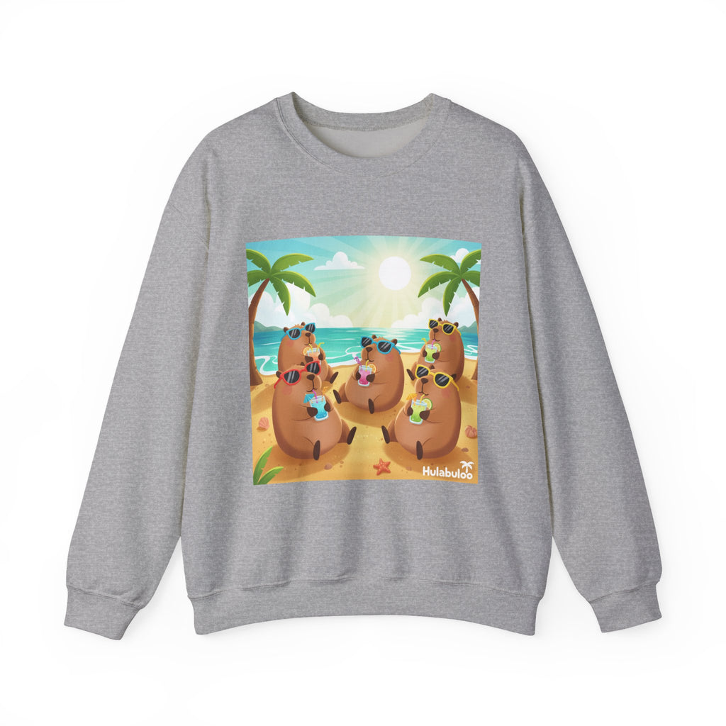 Capybara  Beach Crewneck Sweatshirt — Cute Tropical Capybaras Drinking Cocktails