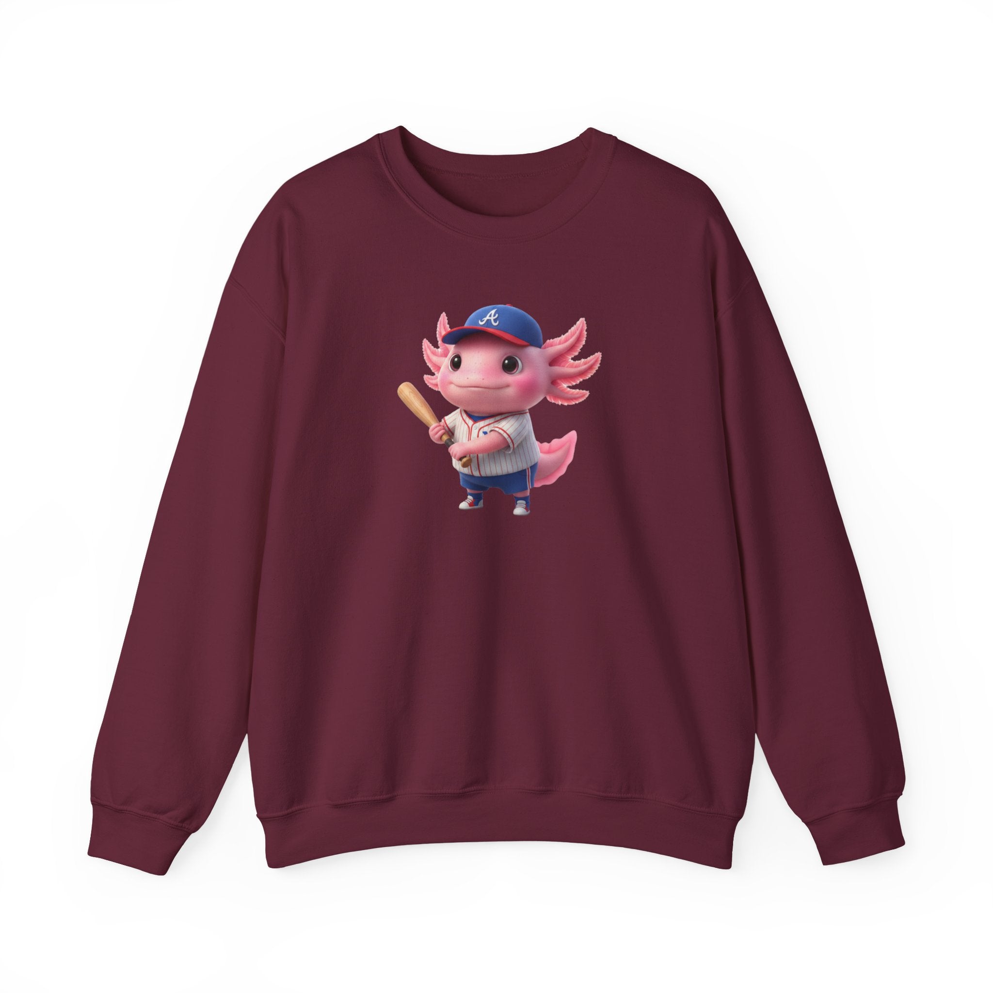 Axolotl Baseball Boy Crewneck Sweatshirt — Cute Axolotl Baseball Player Graphic