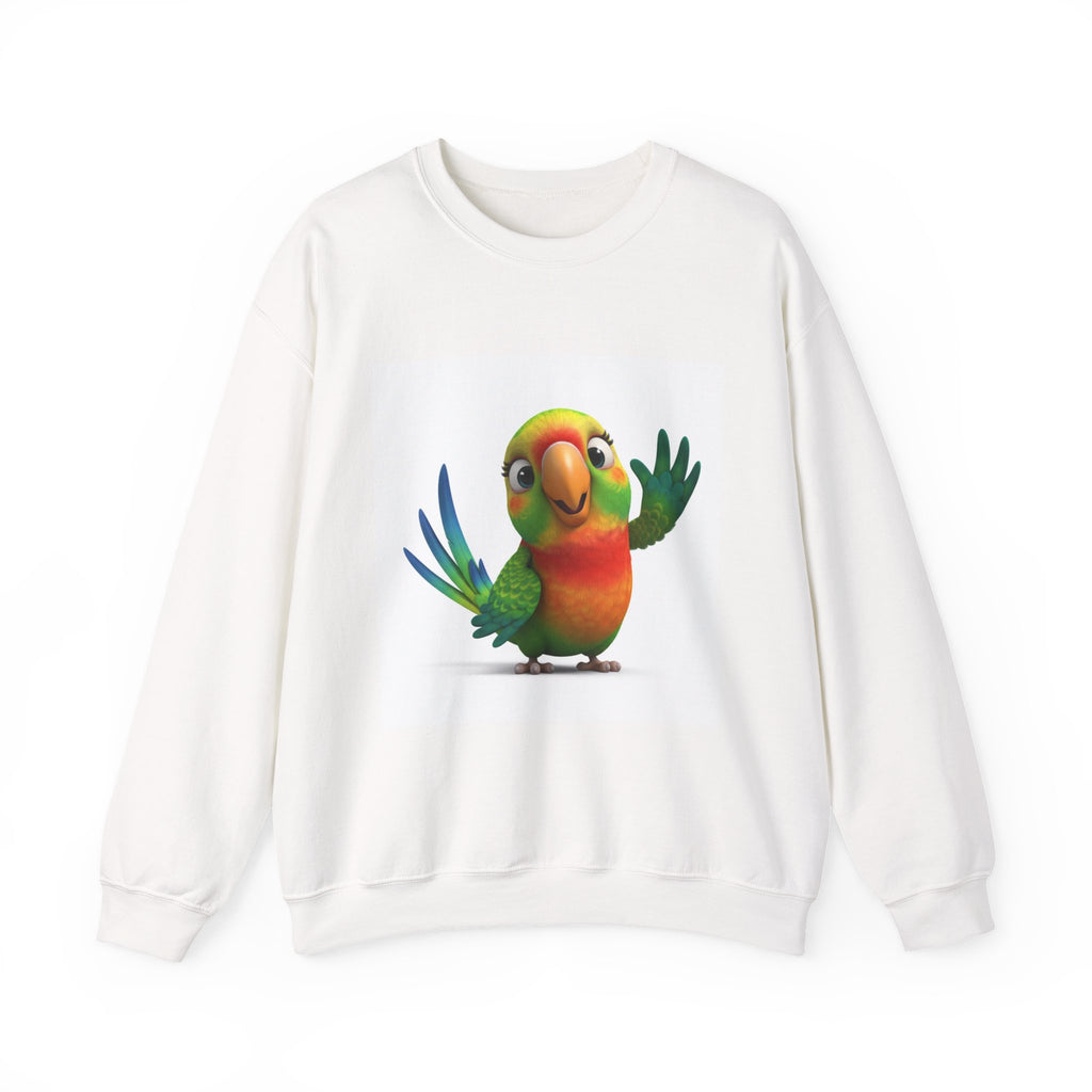 Cute Cartoon Parrot Sweatshirt – Colorful Tropical Bird Crewneck