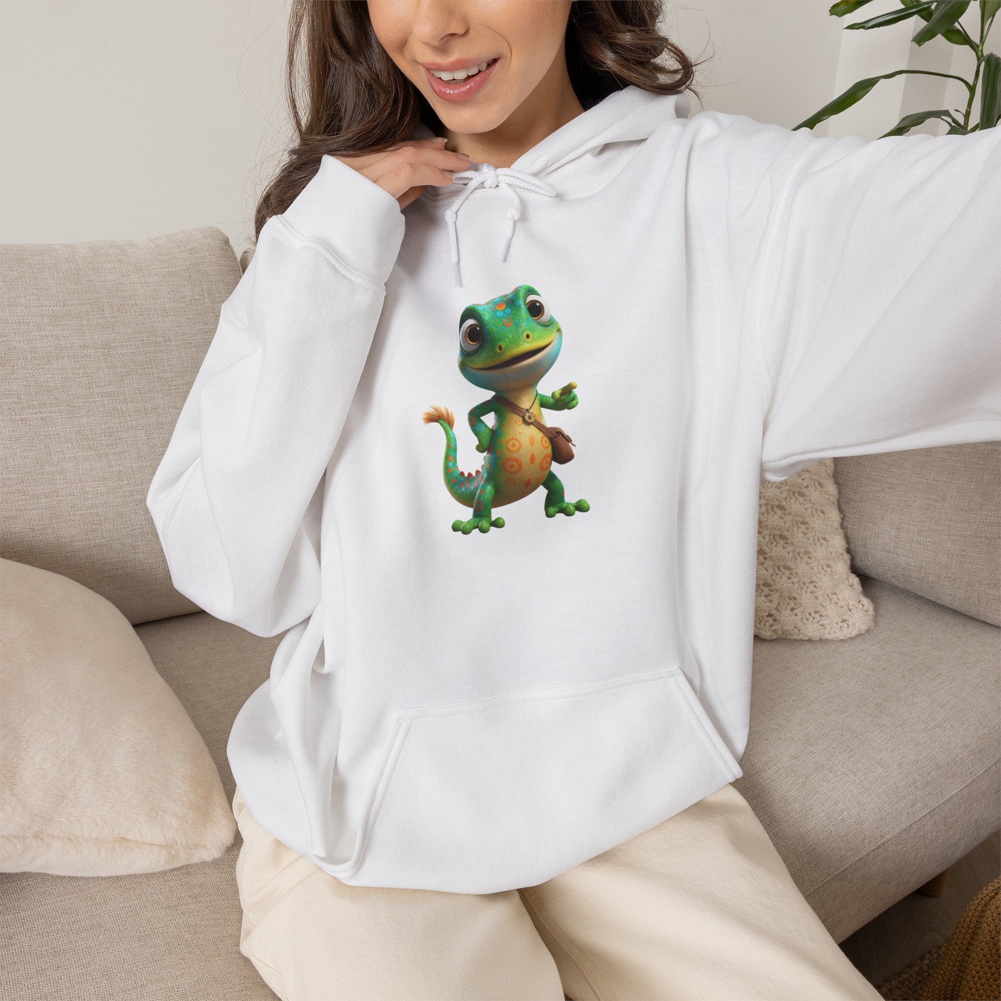 Cute Cartoon Gecko Hoodie — Playful Lizard Graphic Pullover