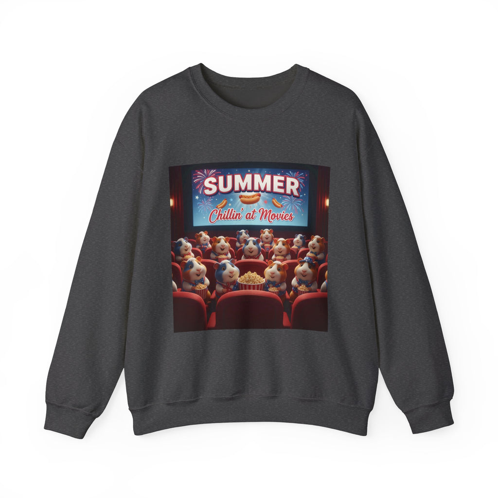 Crewneck Sweatshirt — "Summer Chillin' at Movies" Vintage Cinema Puppy Theater Design