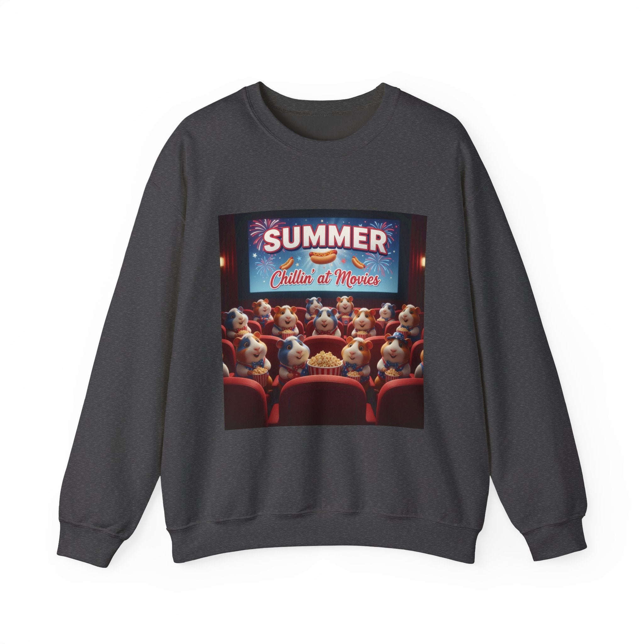 Crewneck Sweatshirt — "Summer Chillin' at Movies" Vintage Cinema Puppy Theater Design