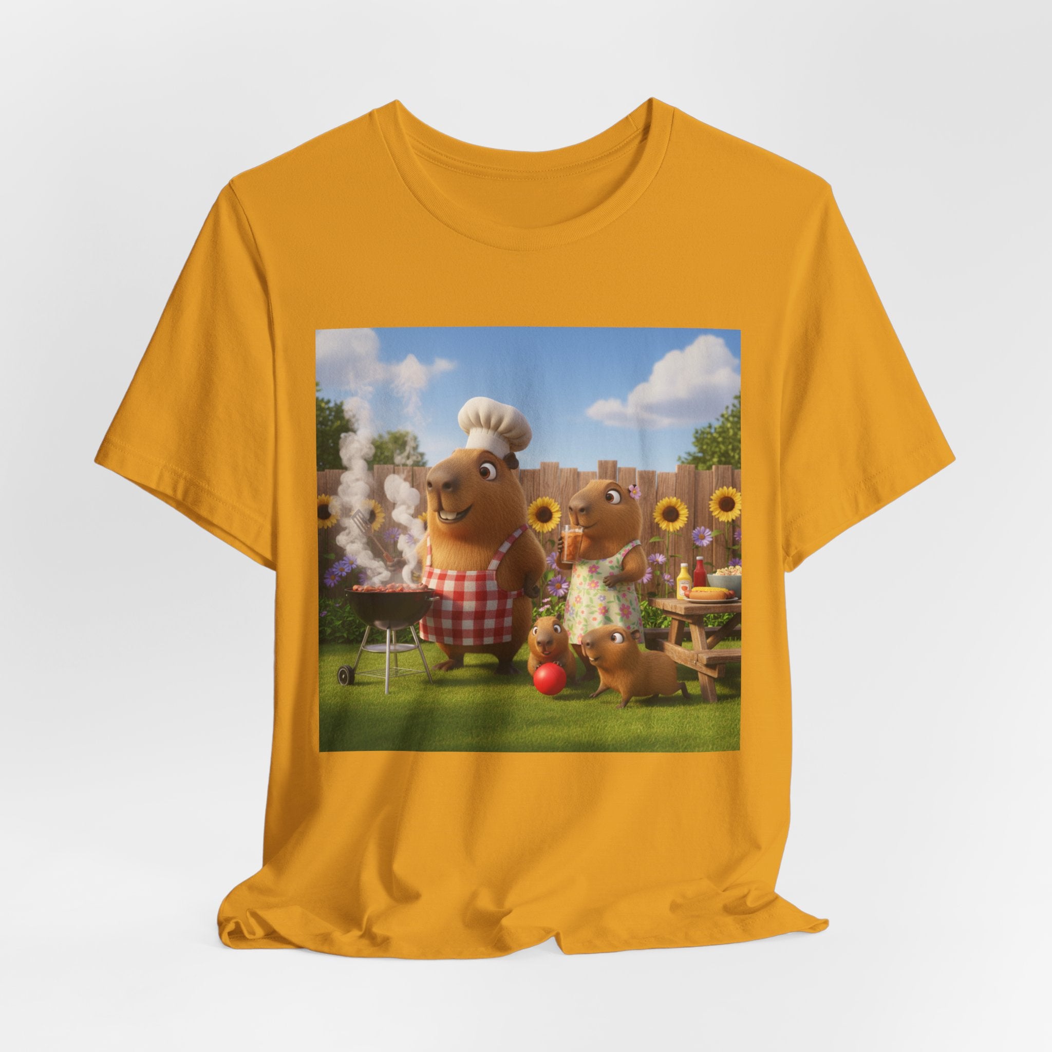 Capybara BBQ Cartoon T-Shirt — Cute Summer Picnic Graphic Tee