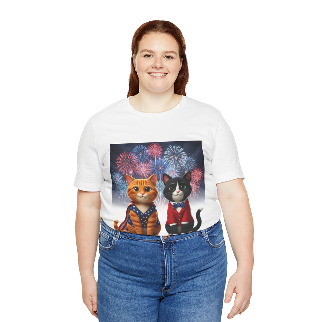 Patriotic Cats T‑Shirt — Cute Kittens with Fireworks (Fourth of July)