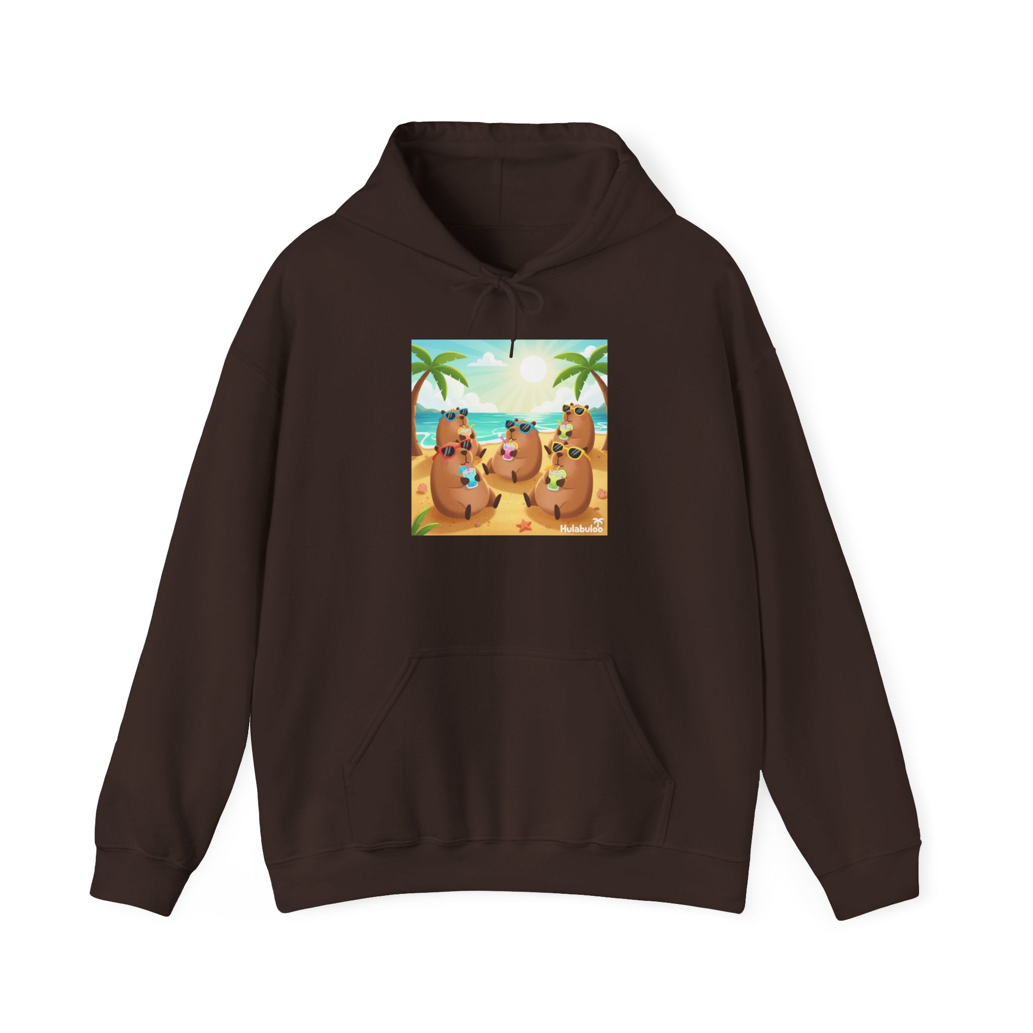 Capybaras at the Beach Hoodie — Cute Palm Tree Vacation Pullover