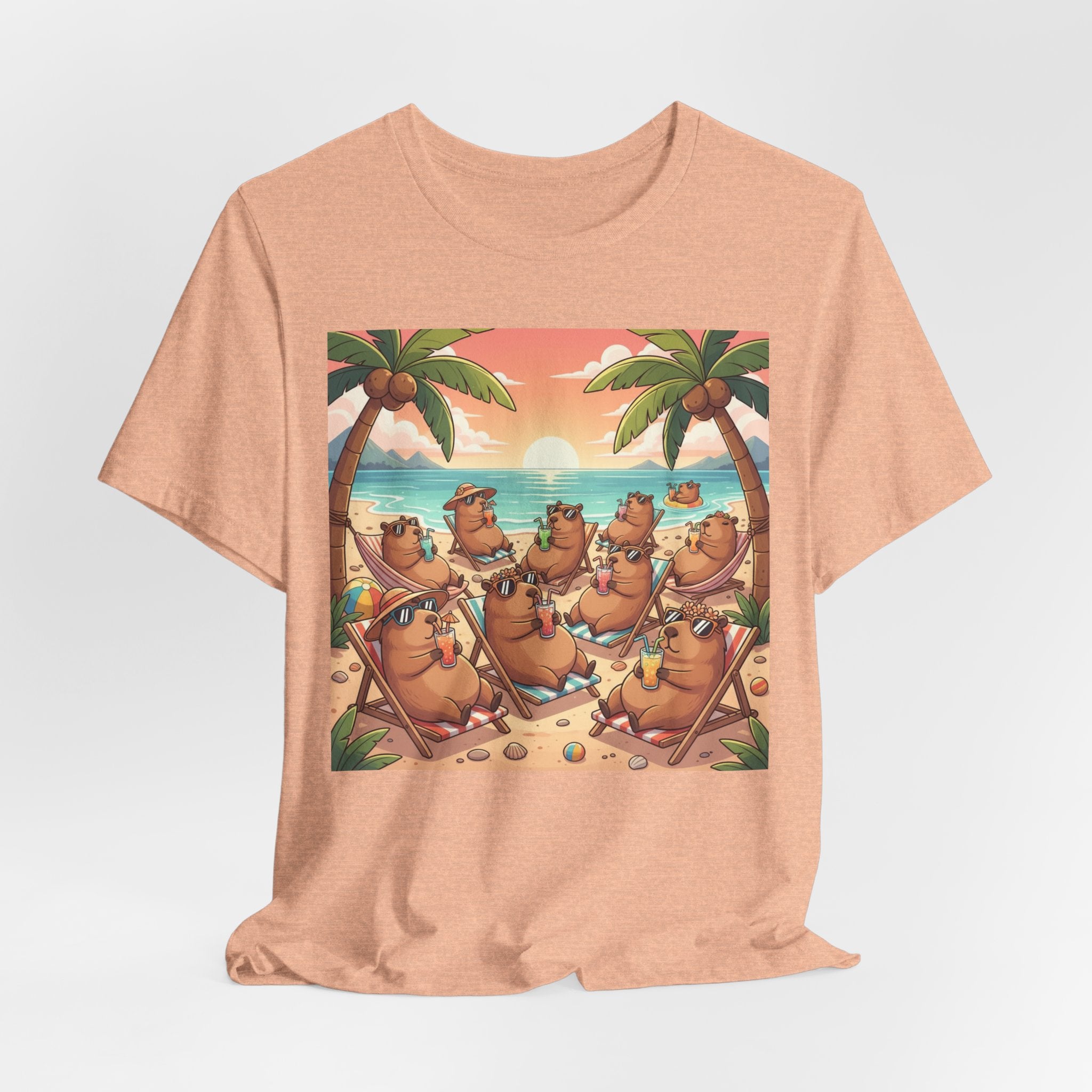 Capybaras on the Beach T-Shirt — Cute Sunset Palm Beachwear