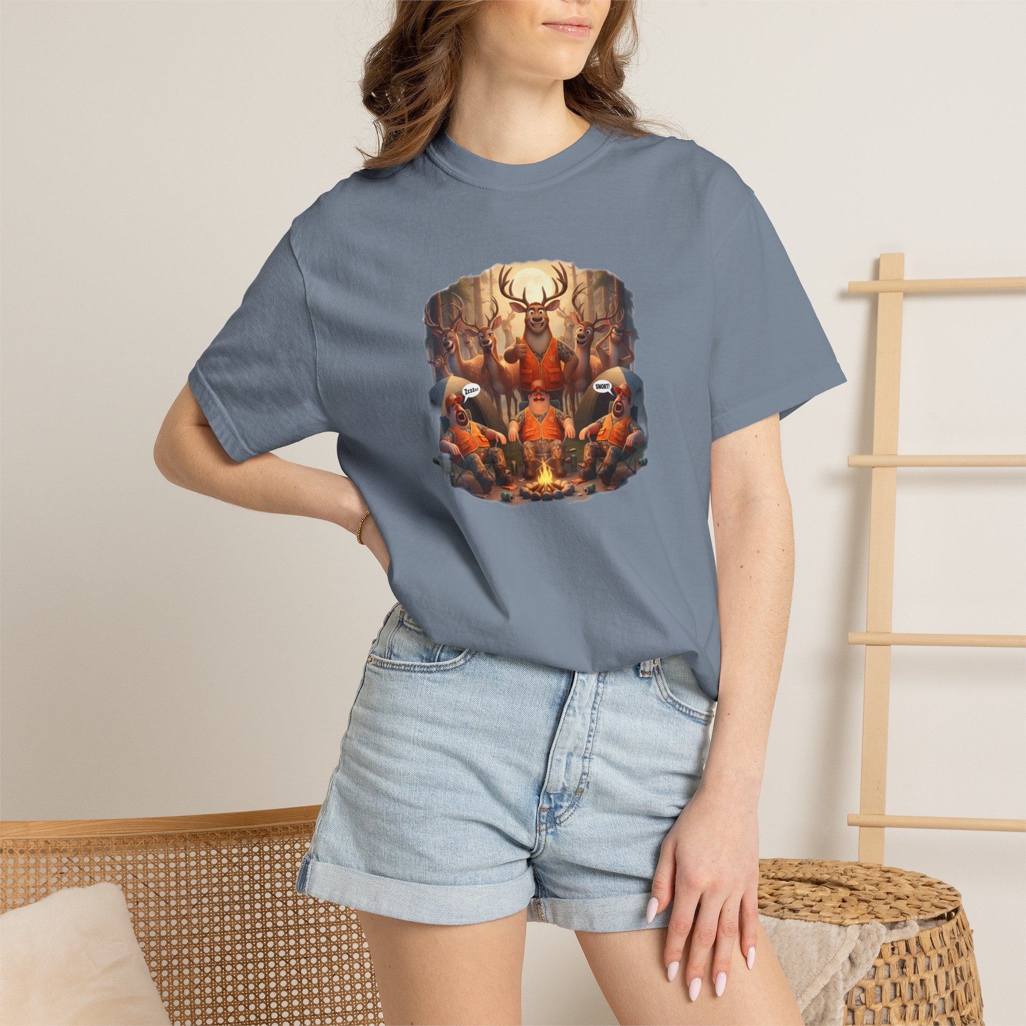 Deer Hunters Napping T-Shirt — Woodland Animal Illustration Tee