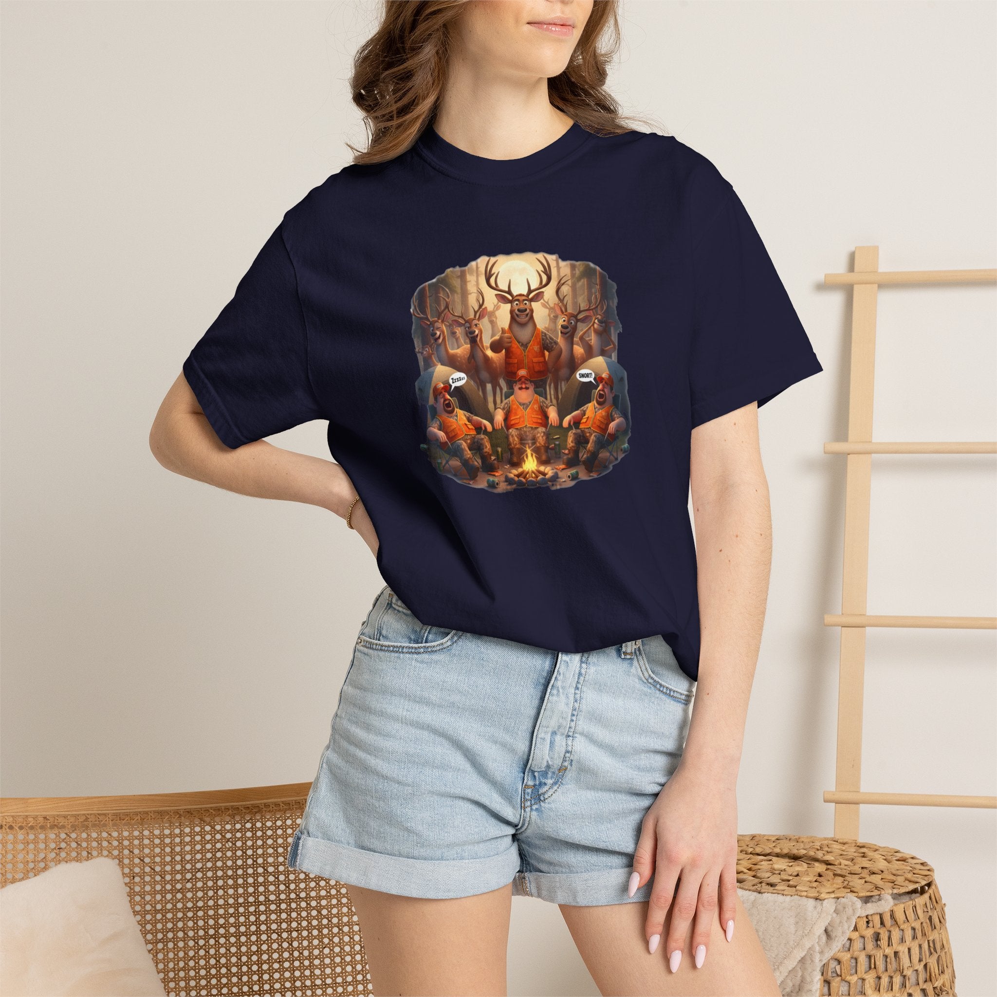 Deer Hunters Napping T-Shirt — Woodland Animal Illustration Tee
