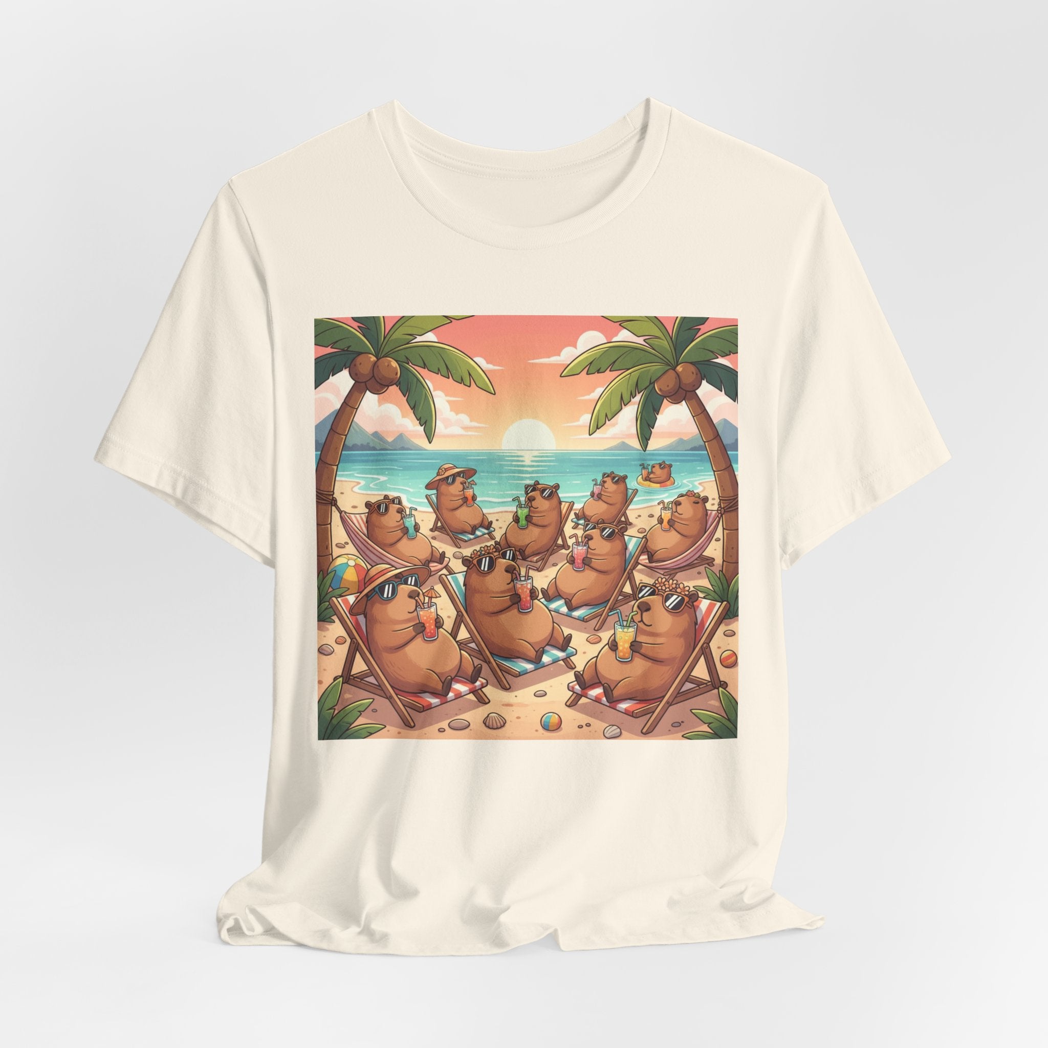 Capybaras on the Beach T-Shirt — Cute Sunset Palm Beachwear