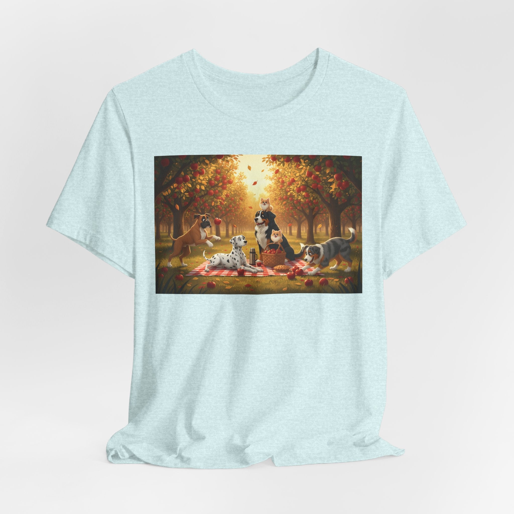 Dogs Autumn Picnic T‑Shirt — Cozy Fall Forest Canine Scene
