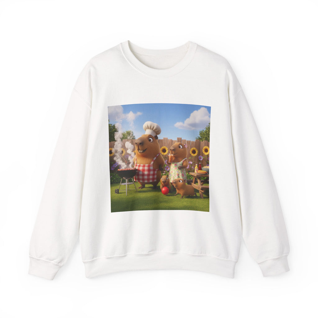 Capybara BBQ Crewneck Sweatshirt — Whimsical Capybara Family Illustration
