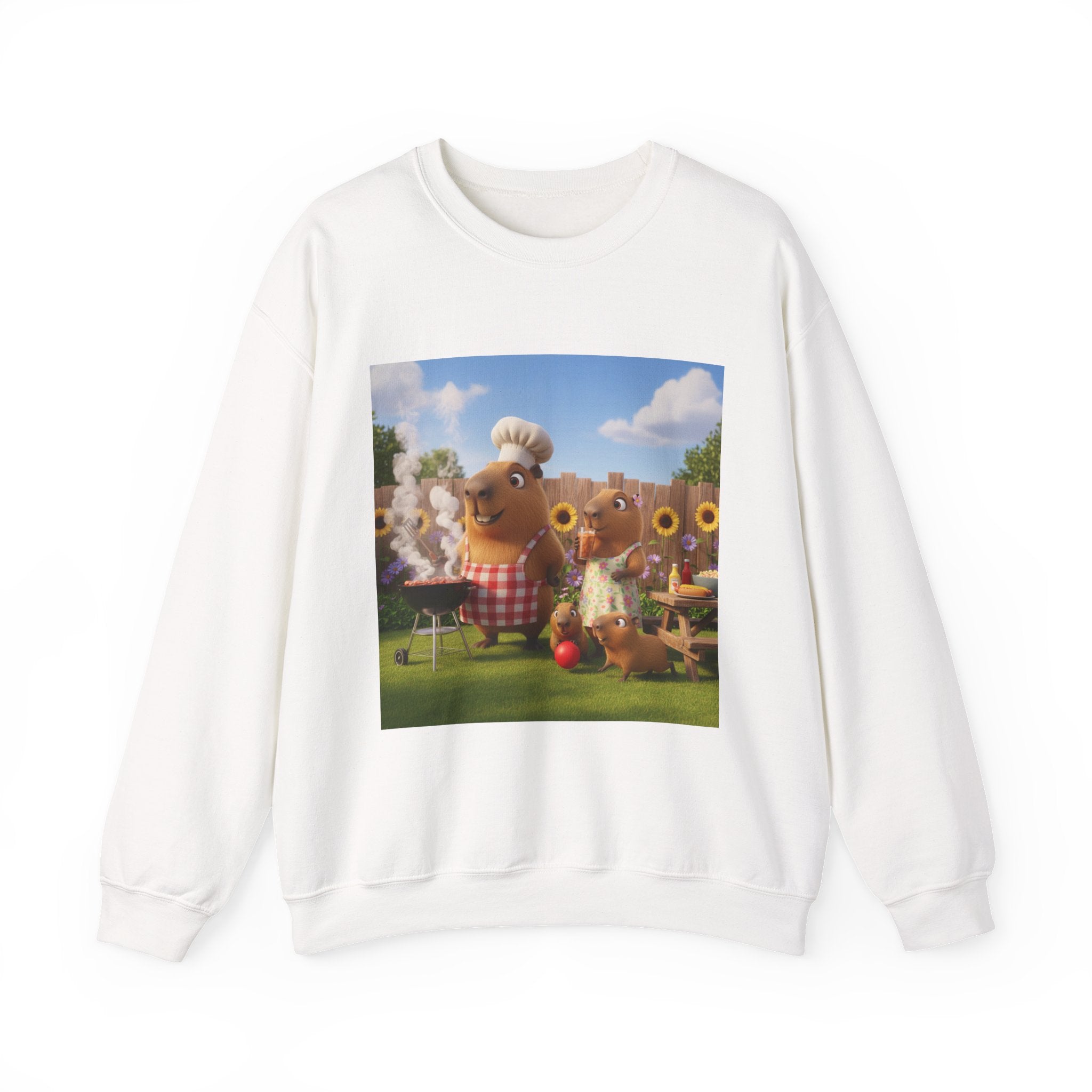 Capybara BBQ Crewneck Sweatshirt — Whimsical Capybara Family Illustration