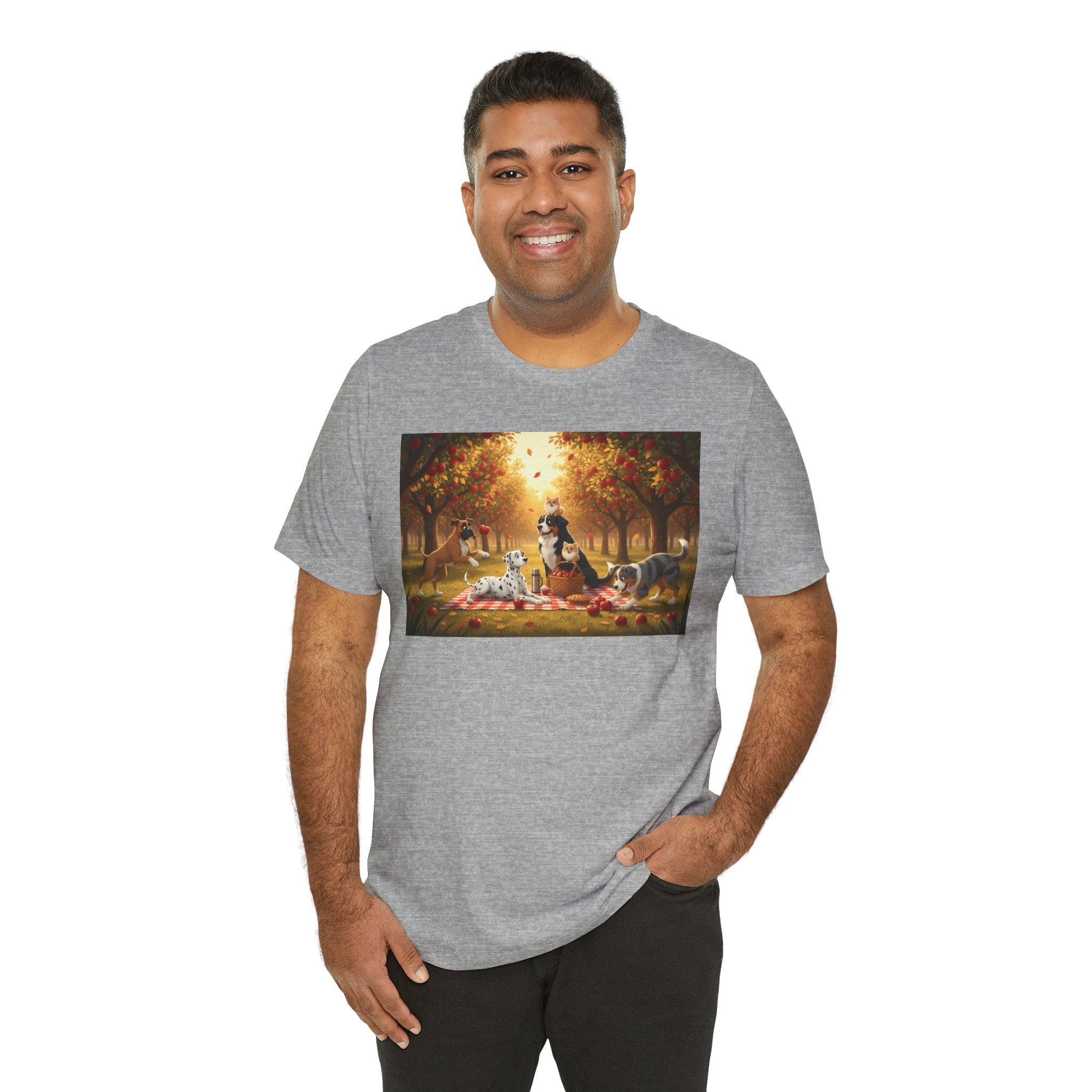 Dogs Autumn Picnic T‑Shirt — Cozy Fall Forest Canine Scene