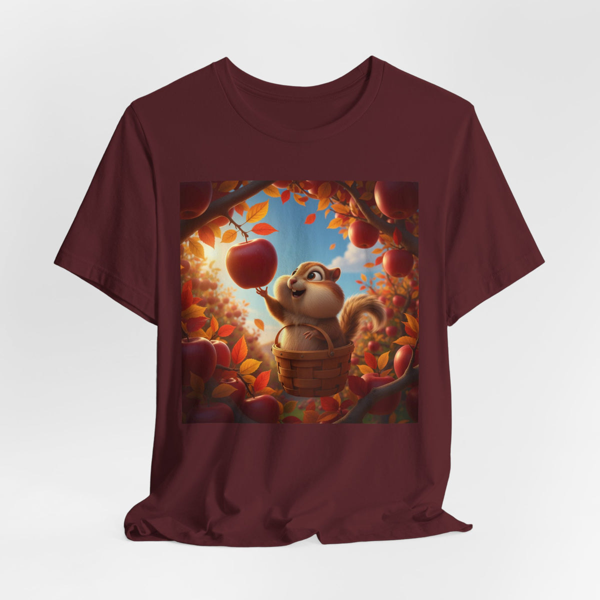 Autumn Squirrel Harvest T-Shirt — Cute Cartoon Squirrel Picking Apples