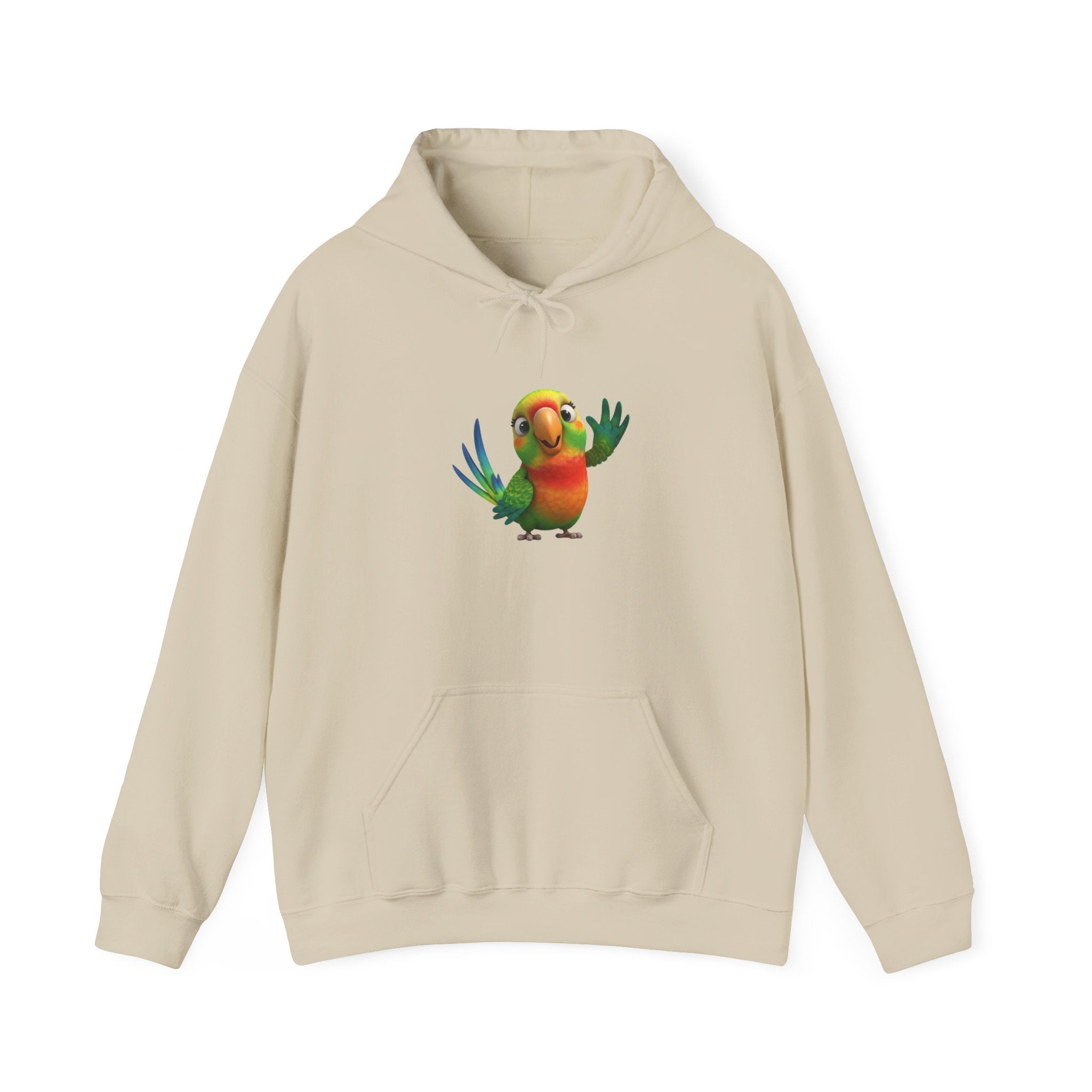 Colorful Parrot Hoodie — Cute Waving Bird Graphic Pullover