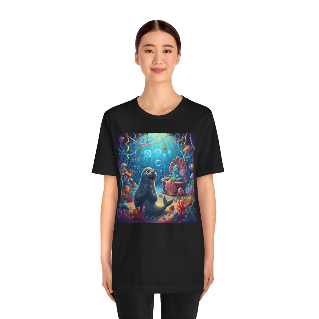 Sea Friends Graphic Tee — Playful Underwater Seal & Mermaid Design