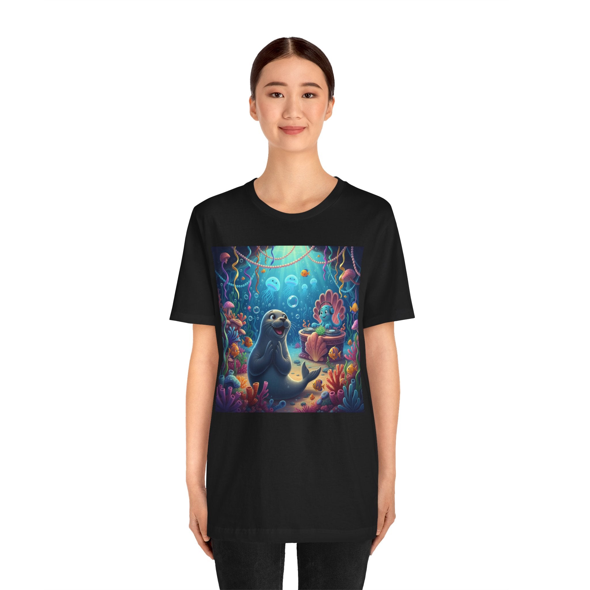 Sea Friends Graphic Tee — Playful Underwater Seal & Mermaid Design