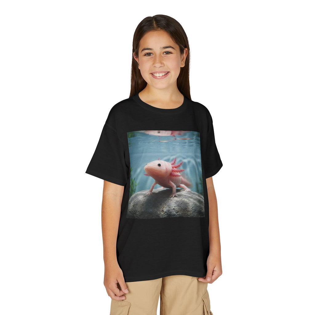 Axolotl Kids T‑Shirt – Cute Pink Axolotl Aquarium Design