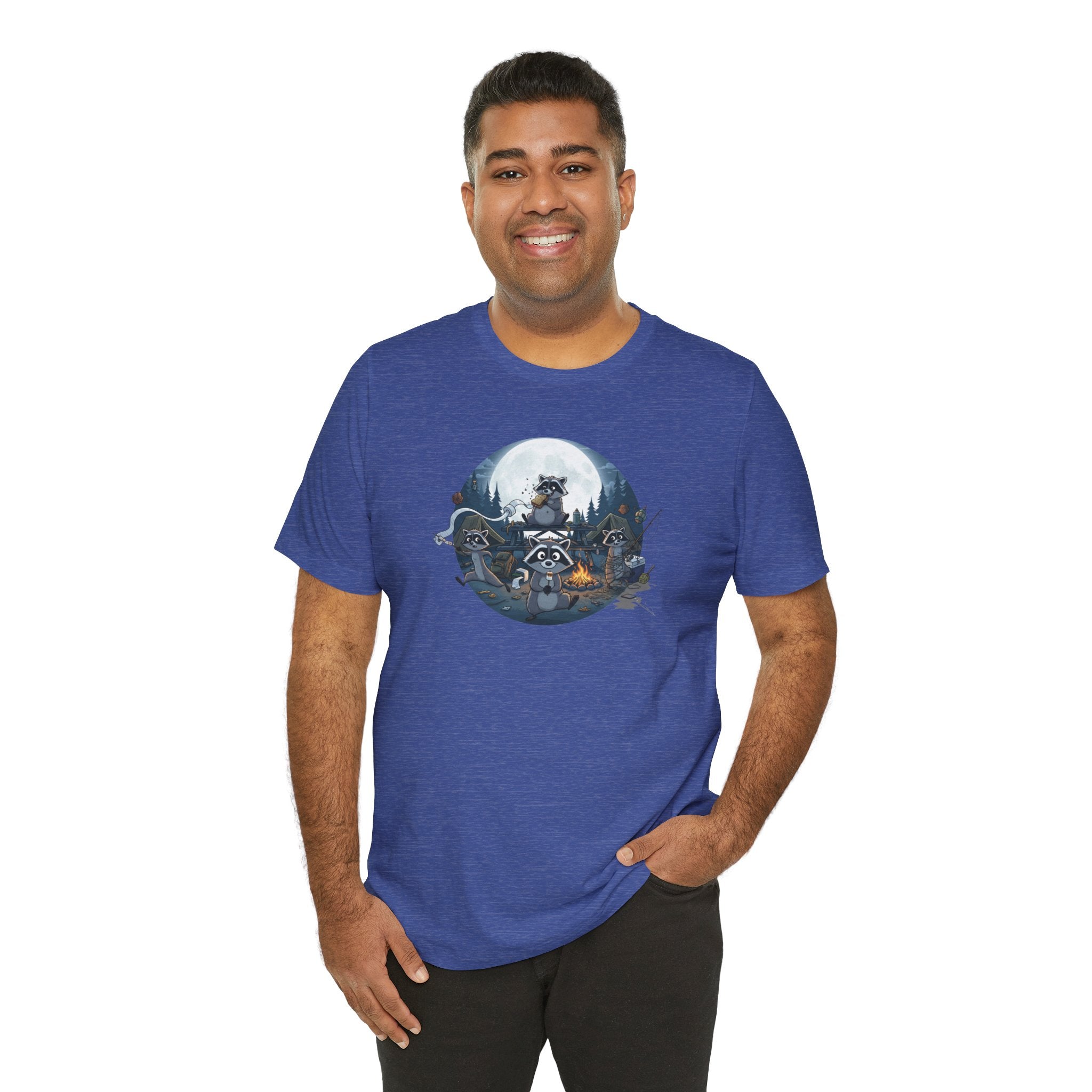 Moonlit Raccoon Camp Raiders Tee — Night Adventure Wildlife T-Shirt