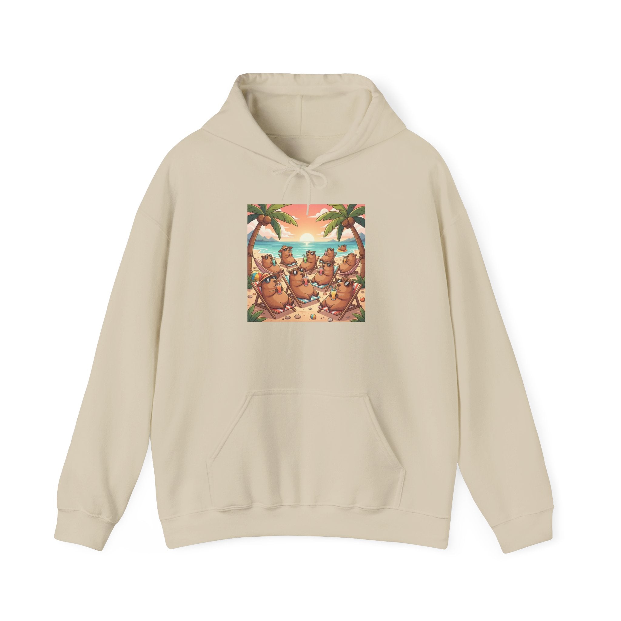 Capybaras on the Beach Hoodie — Tropical Beach Party Pullover
